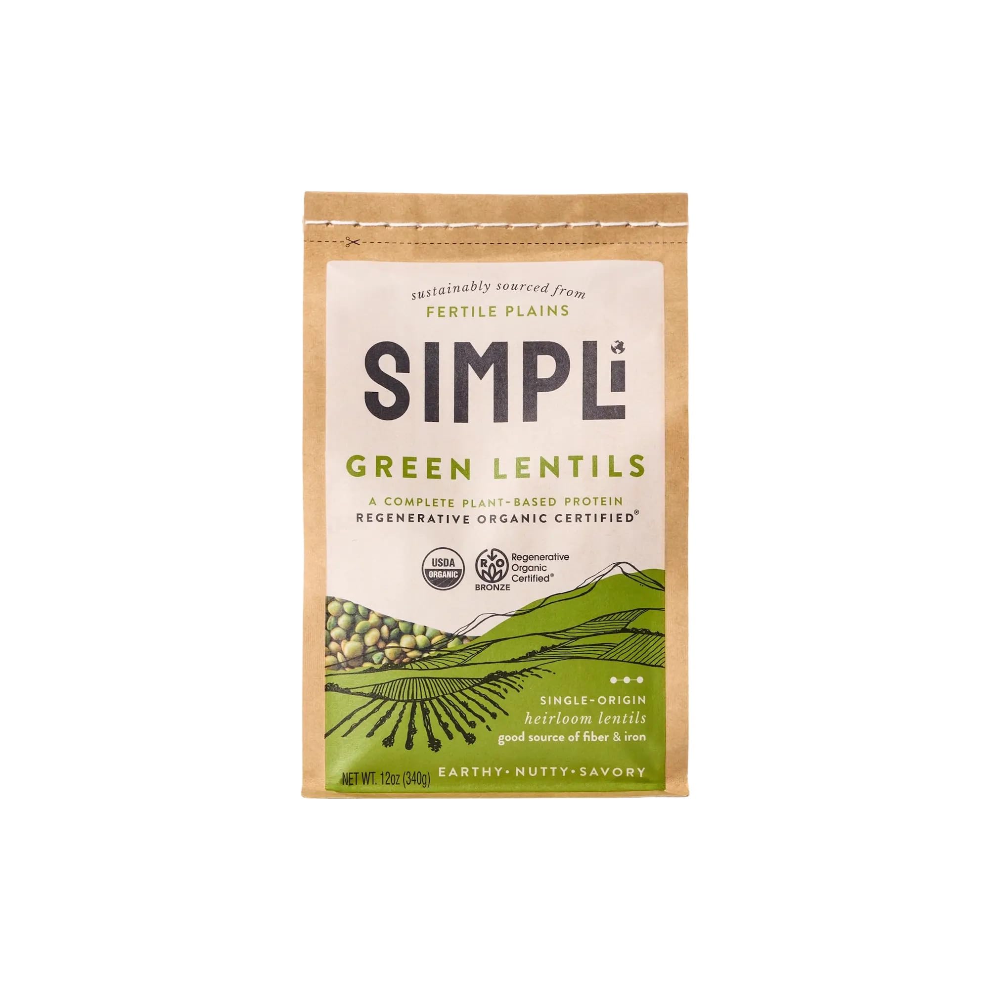 SIMPLi Regenerative Organic Certified Green Lentils, 12 OZ (1-Pack) | Plant-Based Protein, Fiber & Folate with a Firm Bite and Earthy Flavor for Soups, Salads, Grain Bowls & Everyday Meals