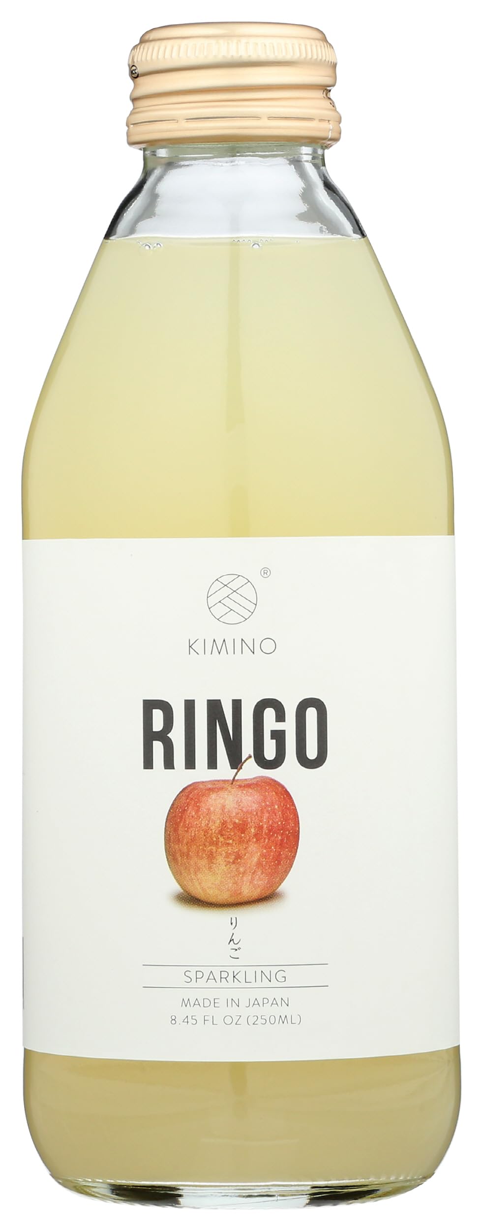 KIMINO Ringo Apple Sparkling Juice - Aomori Fuji Apple Juice, Organic Cane Sugar, 65 Calories, Hyogo Mountain Water, Whole Pressed Pure Ingredients, Asian Drink Made in Japan - 8.45 Fl Oz