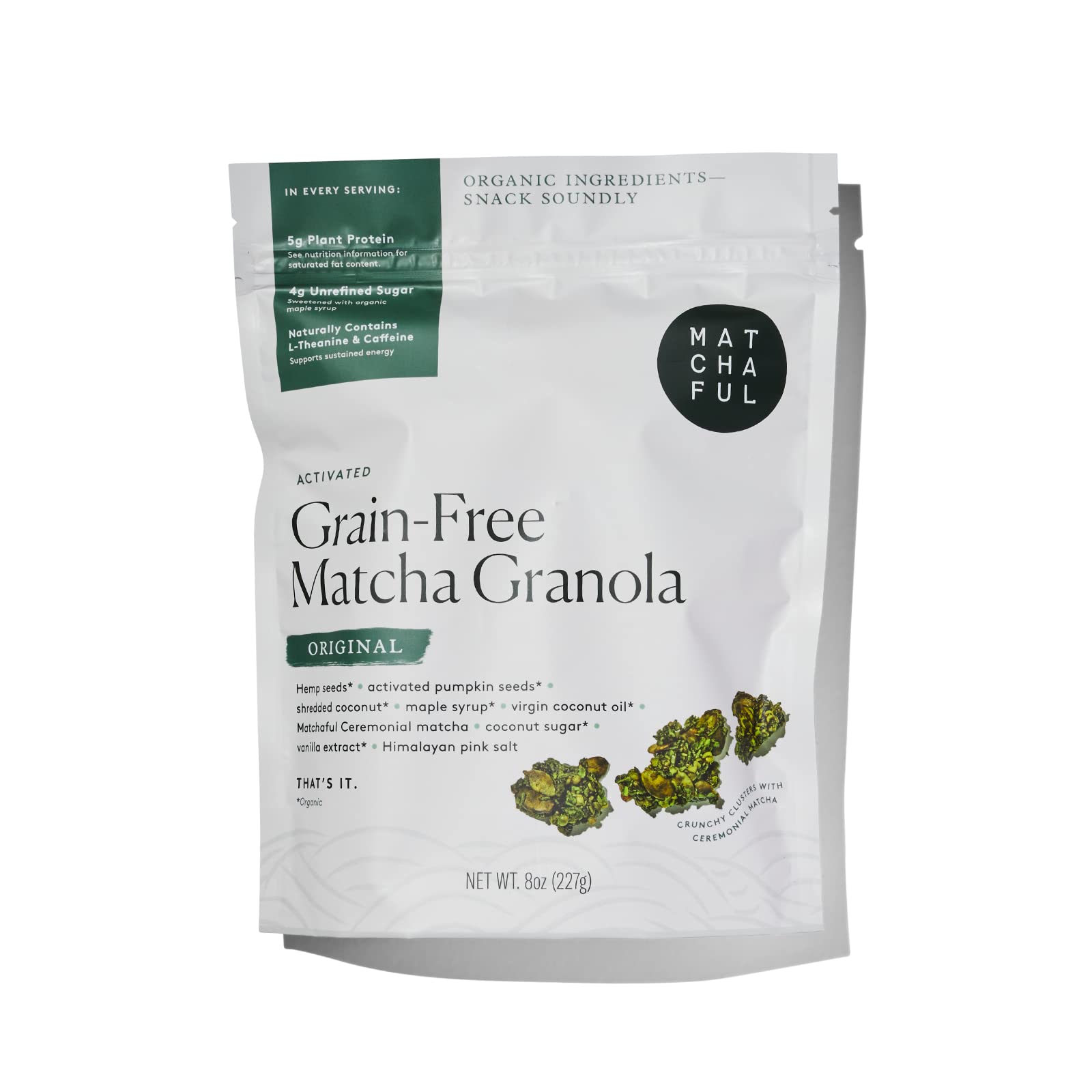 Matchaful – Original Matcha Granola – Organic Ingredients, Vegan | Grain Free – No Refined Sugar, No GMO, Gluten Free Granola Mixed w/Hikari Single Origin Matcha – 8oz bag