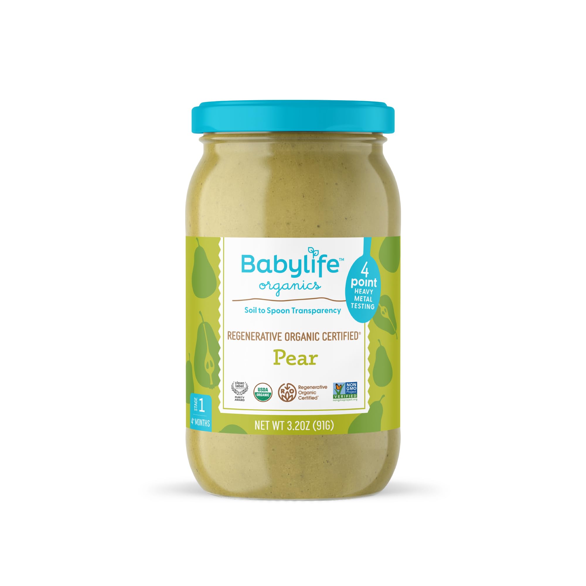 Babylife Organics Stage 1 – Heavy Metal Safe, Organic Baby Food - Pear, 3.2 Ounce Jar (1 Pack)