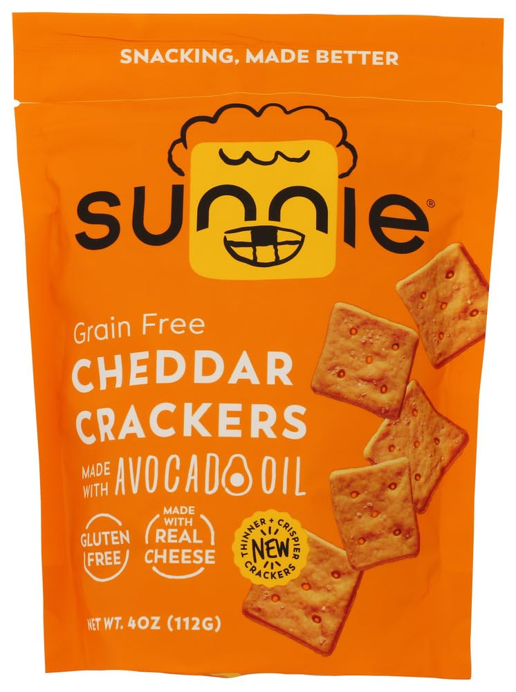 Sunnie Cheddar Crackers - Grain & Gluten Free, Real Cheese & Avocado Oil | Snacks for Kids and Adults and made with simple ingredients, Seed oil free, 4oz -1pk
