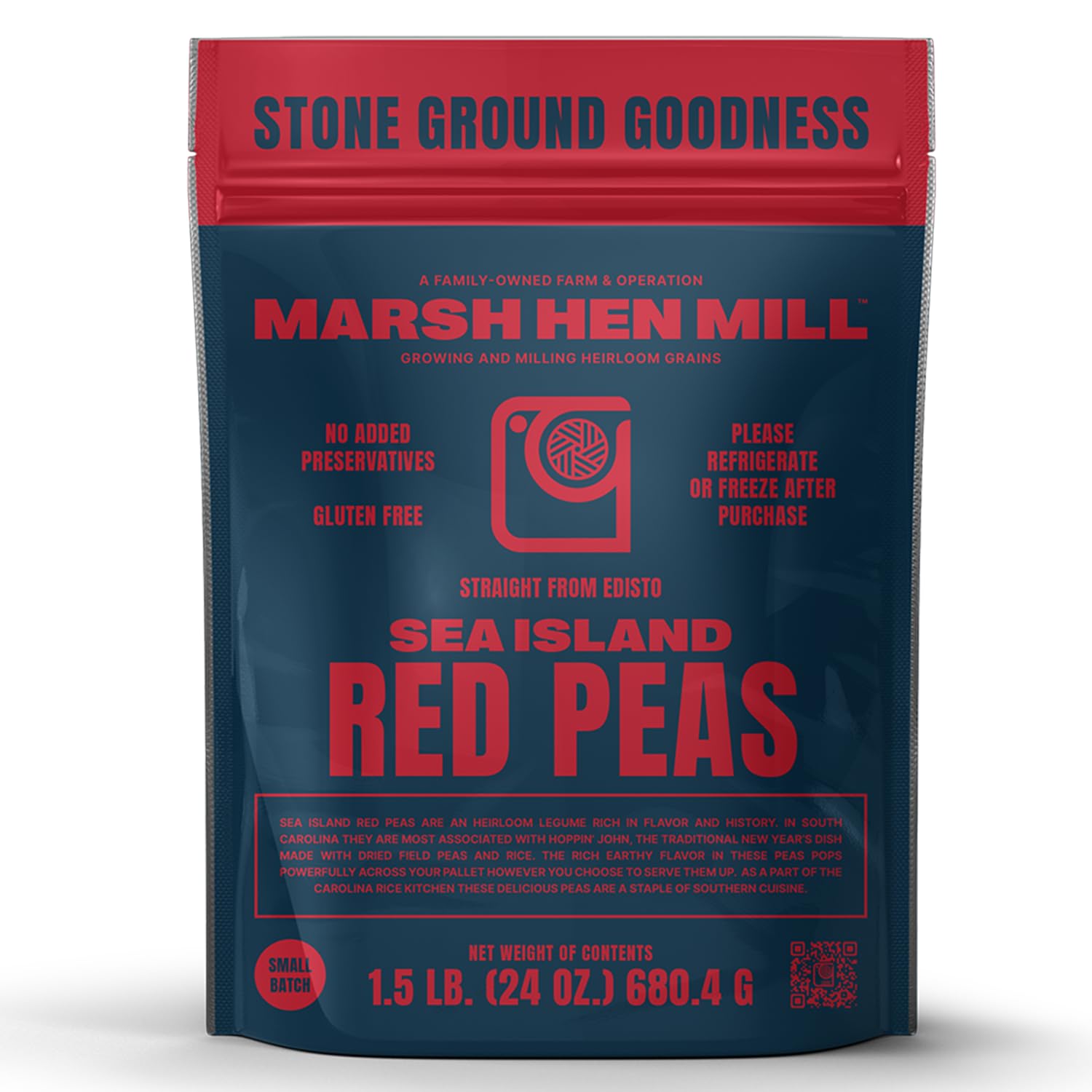Marsh Hen Mill Sea Island Red Peas | Premium Heirloom Red Cowpeas | High Fiber & Protein | Non-GMO | All-Natural Southern Legumes | Perfect for Hoppin' John & More | 24 Oz Pack