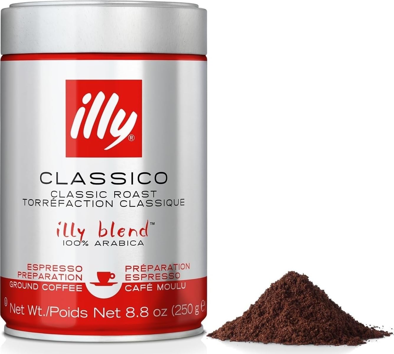 illy Ground Espresso Coffee, Classico Medium Roast, 8.8 oz | 100% Arabica, Premium Italian Coffee, Pre-Ground for Espresso Machines