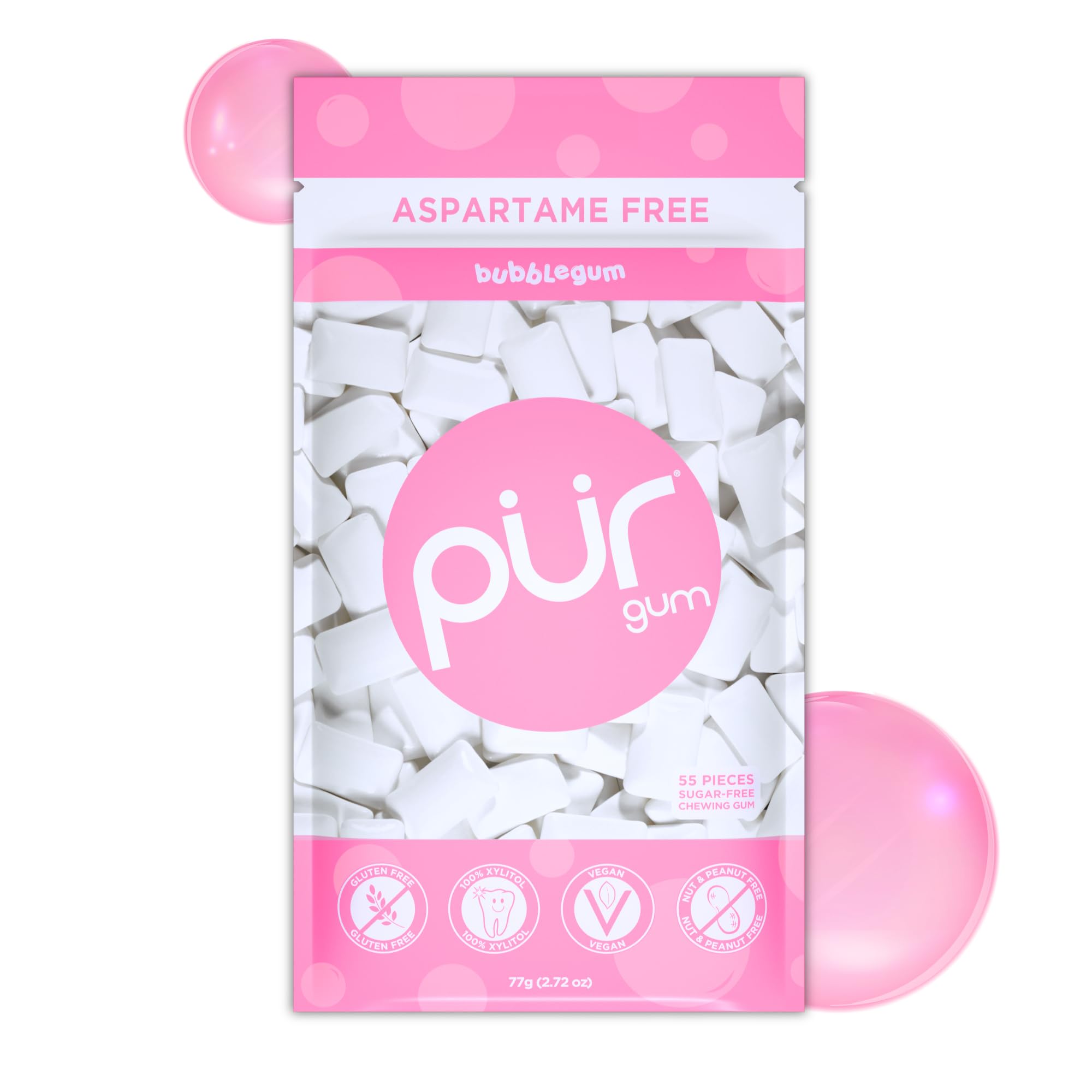 Bubblegum, Xylitol Gum, No Artificial Flavor, 55 Count | No Artificial Sweeteners, Vegan, Sugar Free, Gluten Free, Soy Free, Nut & Peanut Free, Swiss Made, Keto Friendly chewing gum