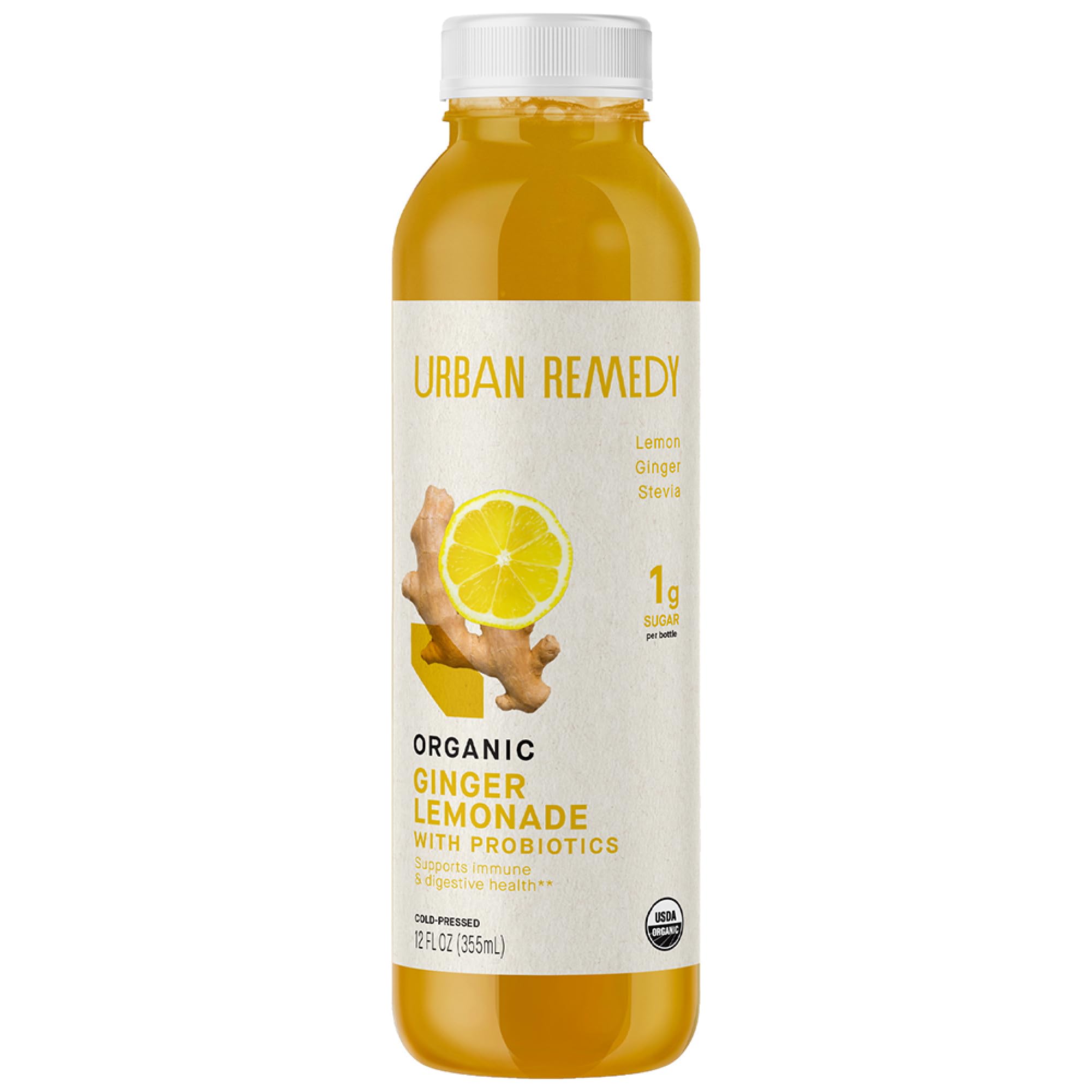 Urban Remedy Organic Ginger Lemonade, 12 fl oz | Low Glycemic Lemon Drink with Probiotics & Vitamin C, Immune & Digestive Support, Vegan, Gluten-Free, Non-GMO