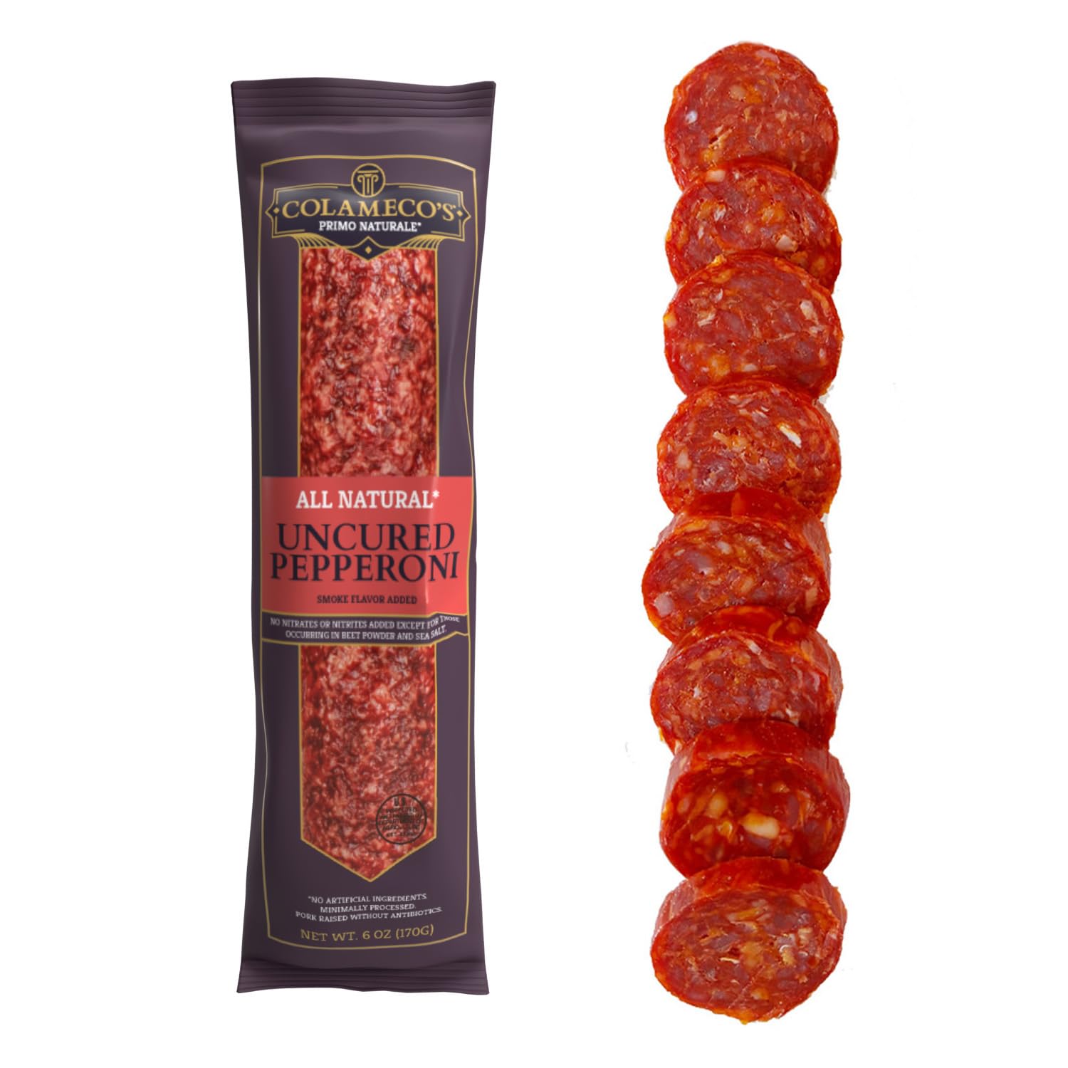 Colameco's All Natural Uncured Salami Chub - Authentic Italian Flavor, Humanely Raised - Gluten-Free, Dairy-Free Uncured Salami - 6 oz (Pack of 1, Pepperoni Salami)