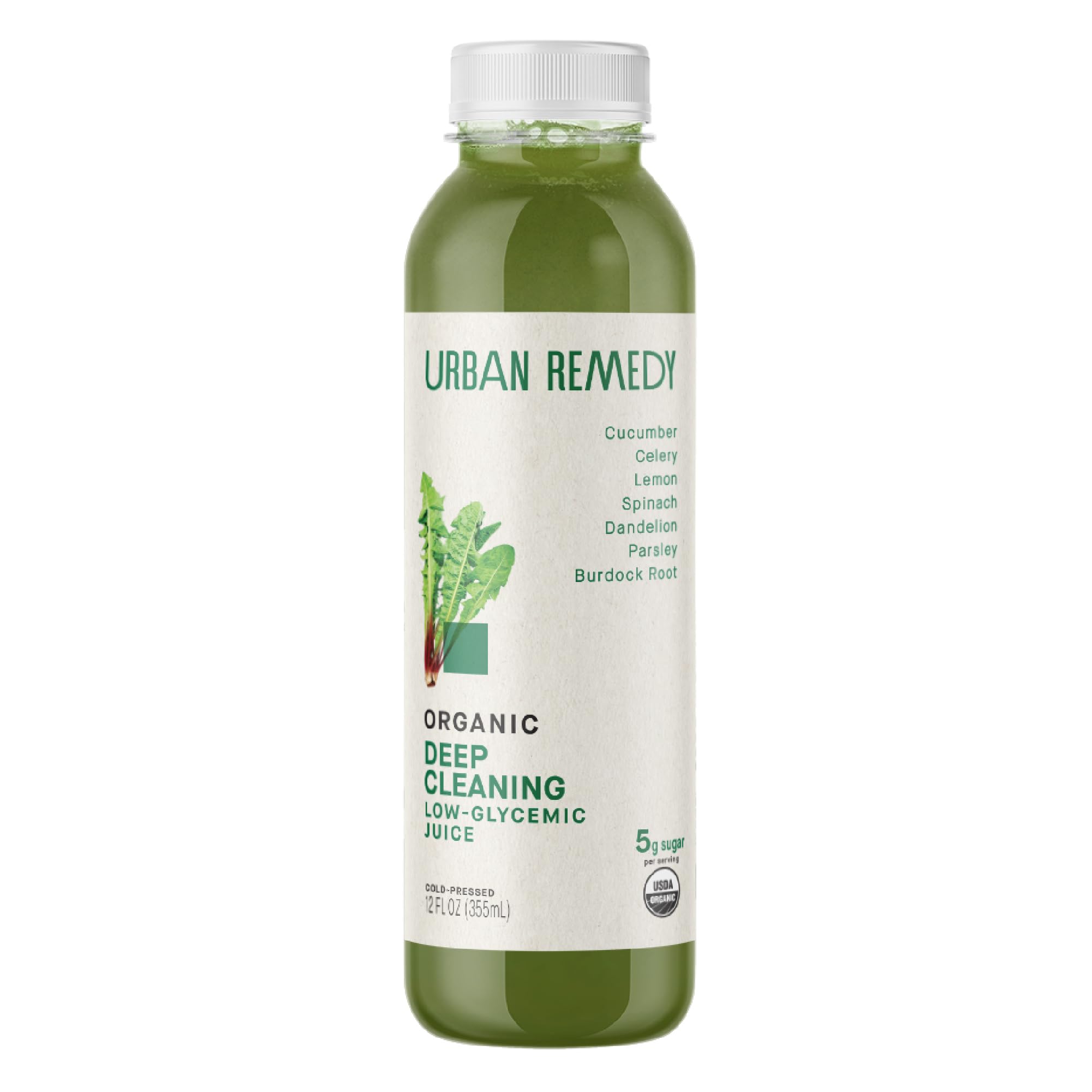 Urban Remedy Organic Deep Cleaning Juice, Cold-Pressed, 12 fl oz | Detoxifying Green Juice with Burdock Root & Dandelion Greens, Low Glycemic, Non-GMO, Gluten-Free, Hydrating & Ready-to-Drink