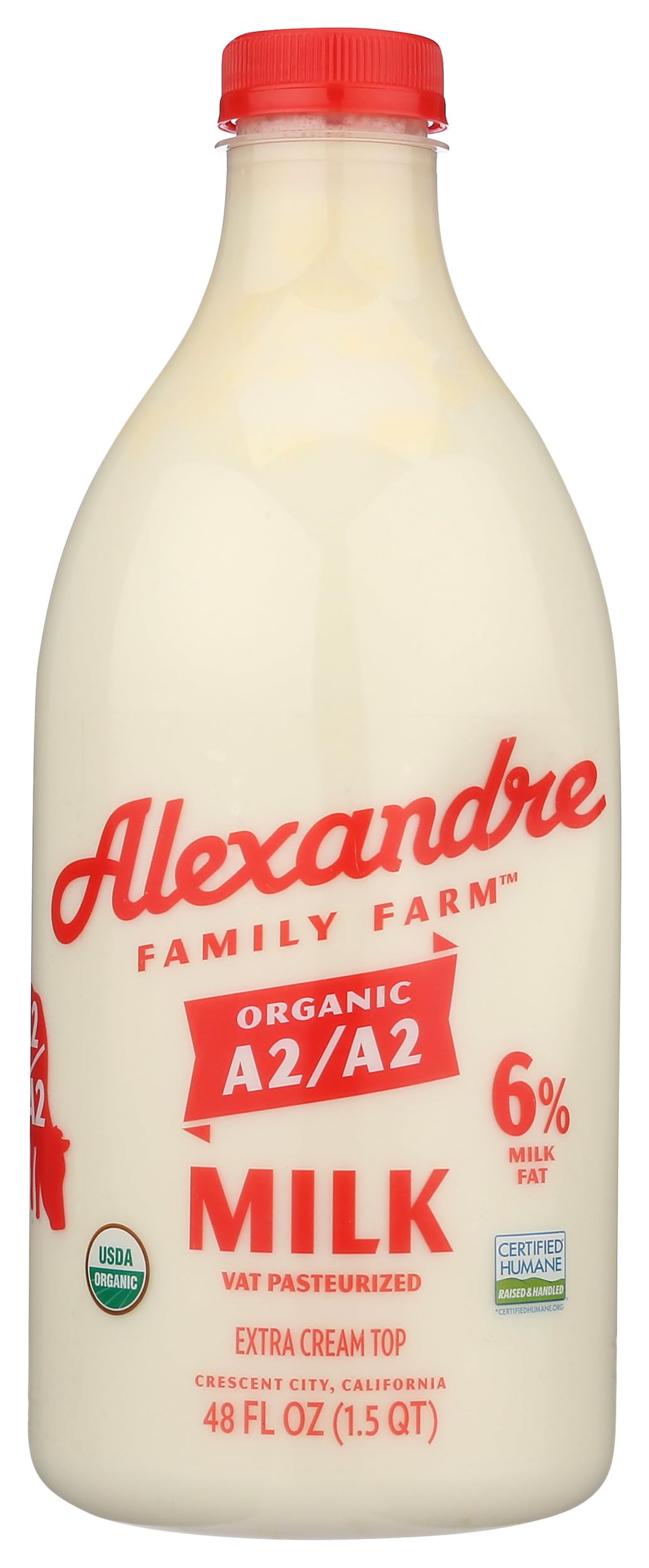 Alexandre Family Farms, Milk 6 Percent Whole Cream Top A2 Organic, 48 Fl Oz