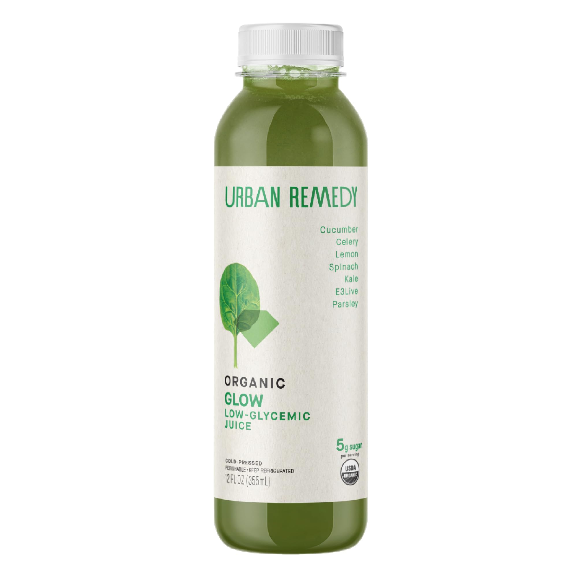 Urban Remedy Glow Organic Green Juice, Cold-Pressed, 12 fl oz | Cucumber, Celery, Kale, Lemon & E3Live Blend, Low Calorie Superfood Juice, Gluten-Free, Dairy-Free, Ready-to-Drink