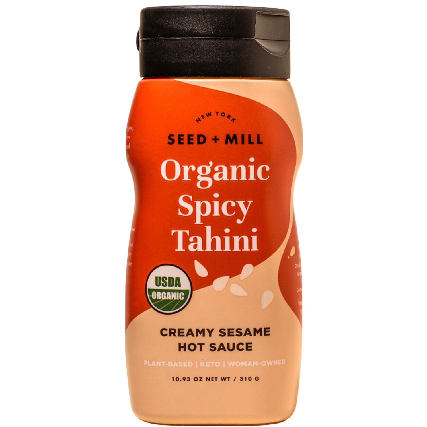 Seed + Mill - Tahini Sauce - Spicy Organic - Vegan - 10.93oz Squeeze Bottle | Kosher, Non-GMO, Keto, Paleo, Whole30, Gluten Free - Silky Smooth Texture - Great in Hummus, Dips, Dressings, & on Falafel