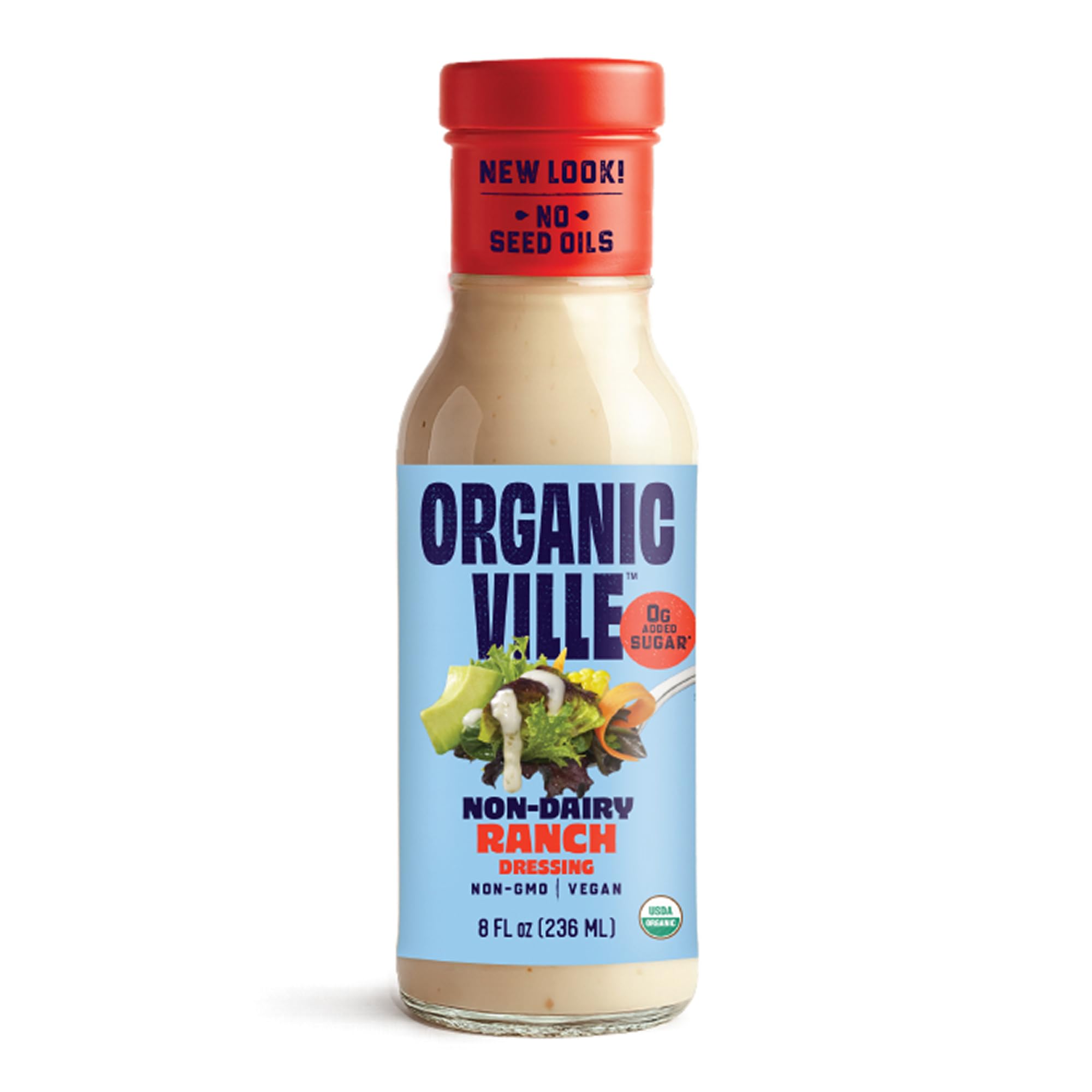 Organicville Non-Dairy Ranch Salad Dressing - No Seed Oils, Canola, or Soy, Keto & Paleo Friendly, Vegan, & Seed Oil Free, 0g Added Sugar, Creamy Dressing & Dip - 8 fl oz
