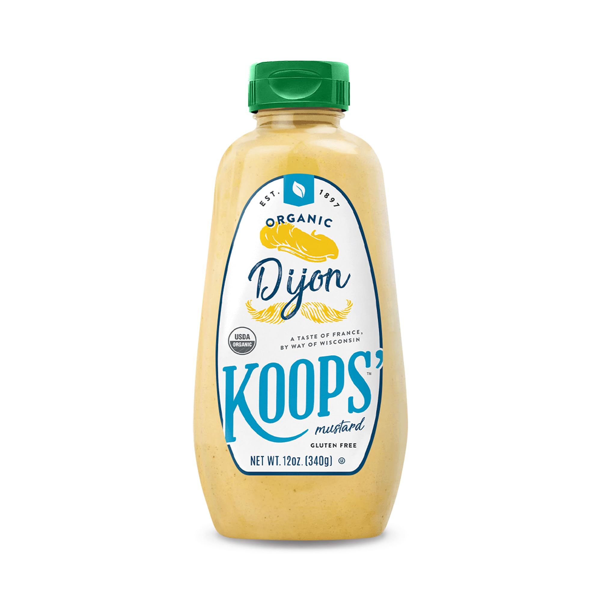 Koops Organic Dijon Mustard, Gluten Free, Kosher, 12 Oz | French Inspired Condiment For Chicken Pork Salmon Sandwiches Dressings Vinaigrettes Marinades Dipping Charcuterie Grilling