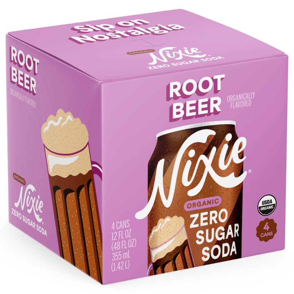 Nixie Organic Zero Sugar Soda - Root Beer, 4-pack | Zero Calories • USDA Certified Organic • No Artificial Sweeteners • Non GMO • Caffeine Free