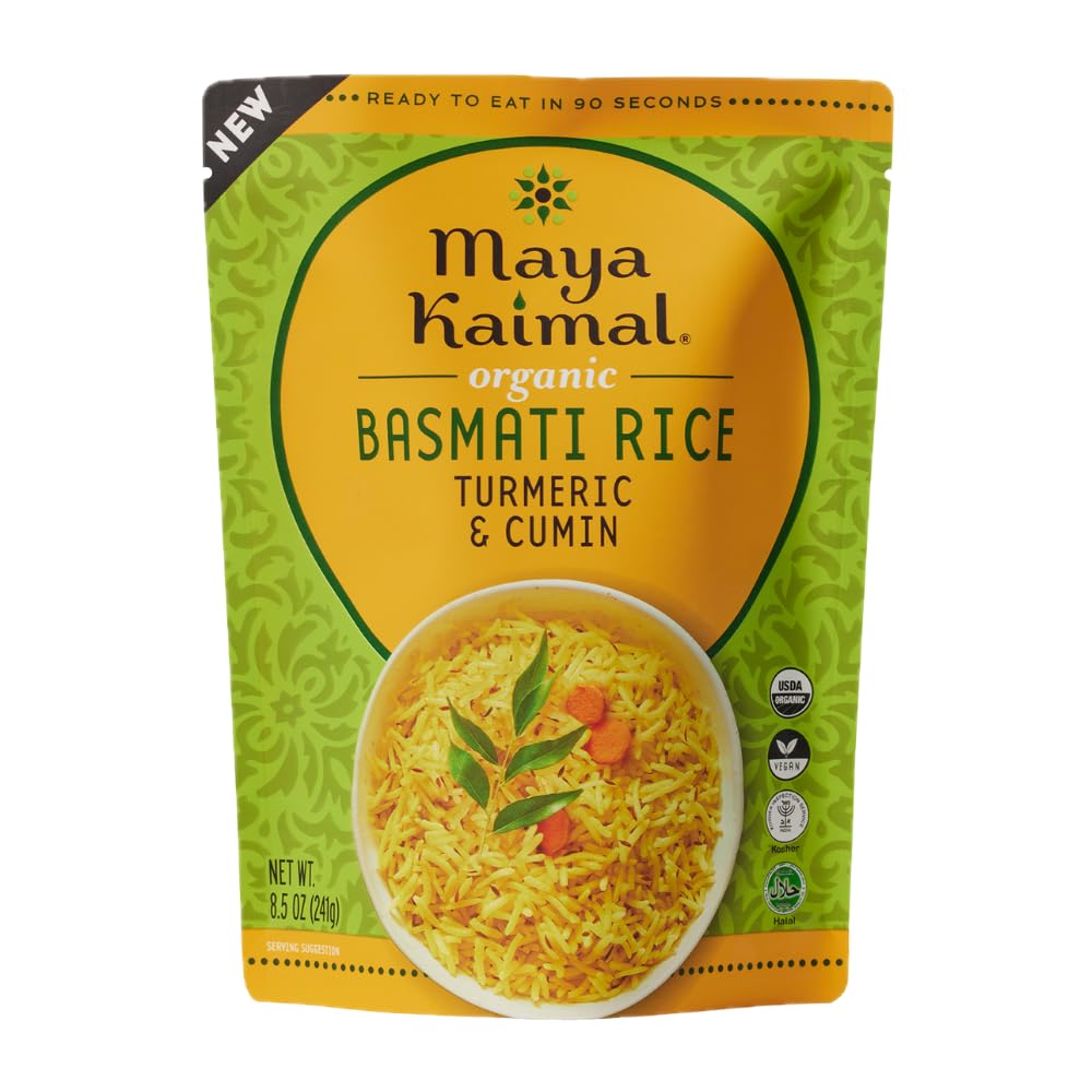 Maya Kaimal Turmeric & Cumin Basmati Rice – Organic, Ready-to-Heat Microwave Pouches, Non-GMO, Gluten-Free, Vegan (Pack of 1)