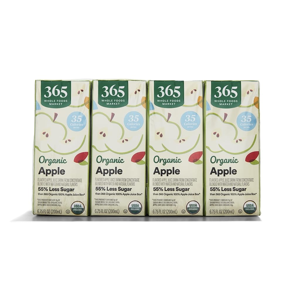 Organic Reduced-Sugar Apple Juice Boxes, 6.75 Fl Oz (Pack of 8)