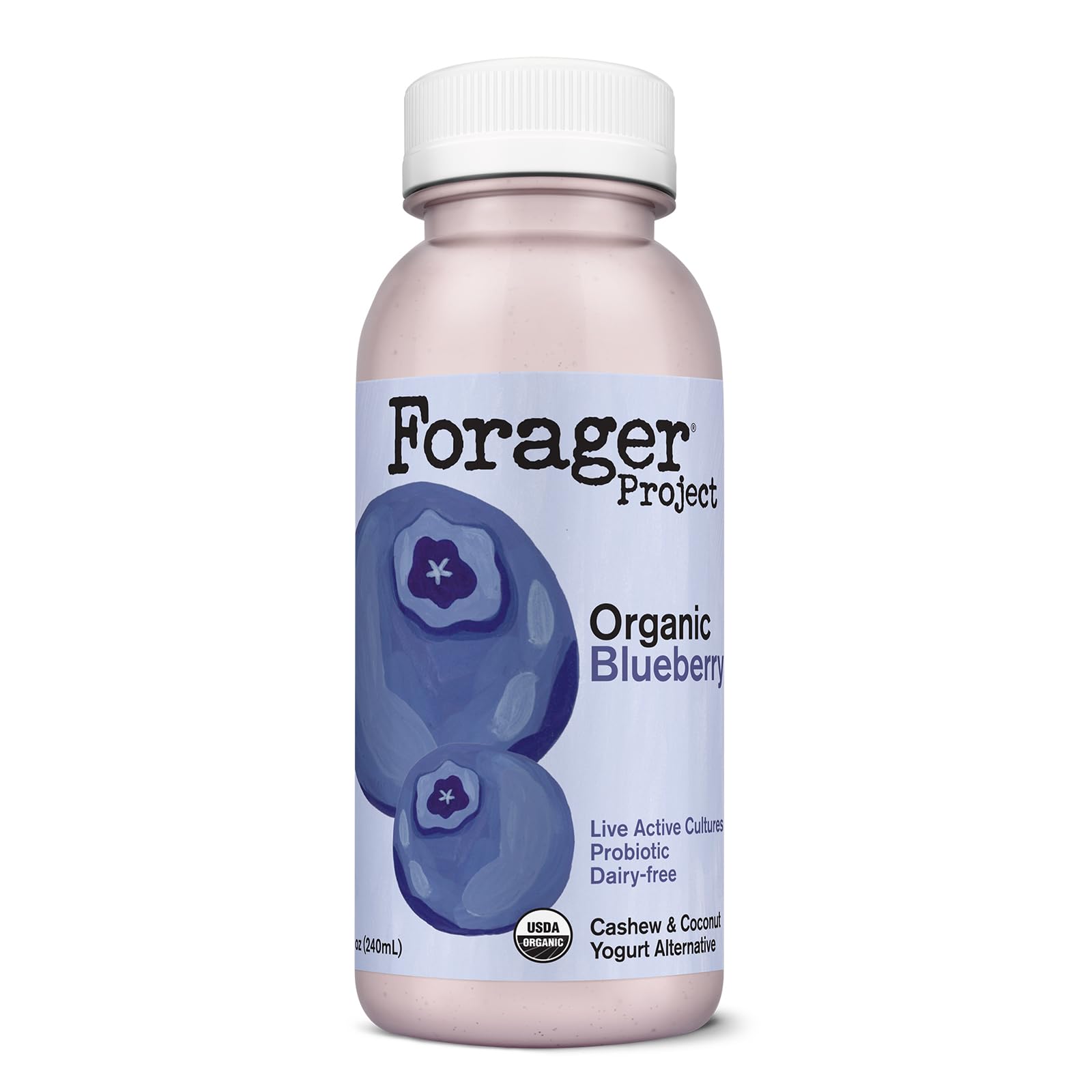 Forager Project Organic Blueberry Cashew Kefir Style Drink, 8 fl oz | Real wild blueberries. Live active probiotic cultures, dairy-free. No gums or oils. Single-serve bottle