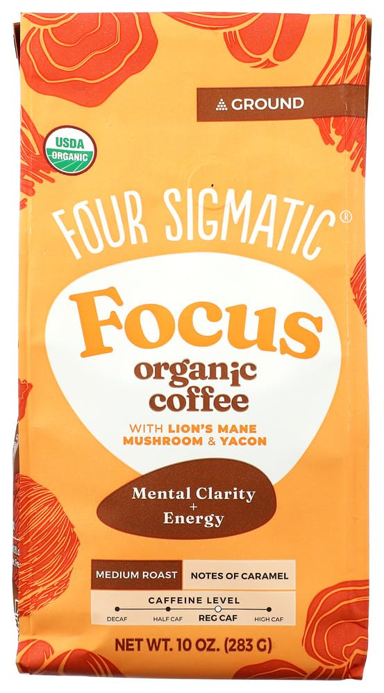 Four Sigmatic Organic Focus Medium Roast Ground Coffee, 10 Ounce