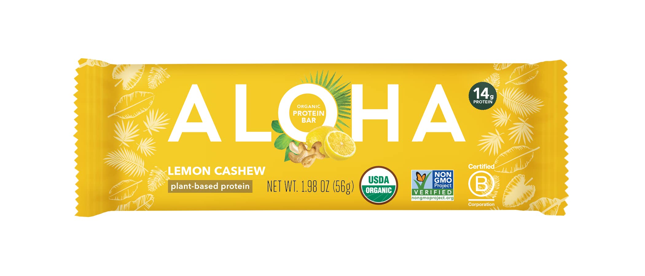 ALOHA Organic Plant Based Protein Bars - Lemon Cashew - Single Bar - Vegan, Low Sugar, Gluten-Free, Paleo, Low Carb, Non-GMO, No Stevia & No Erythritol