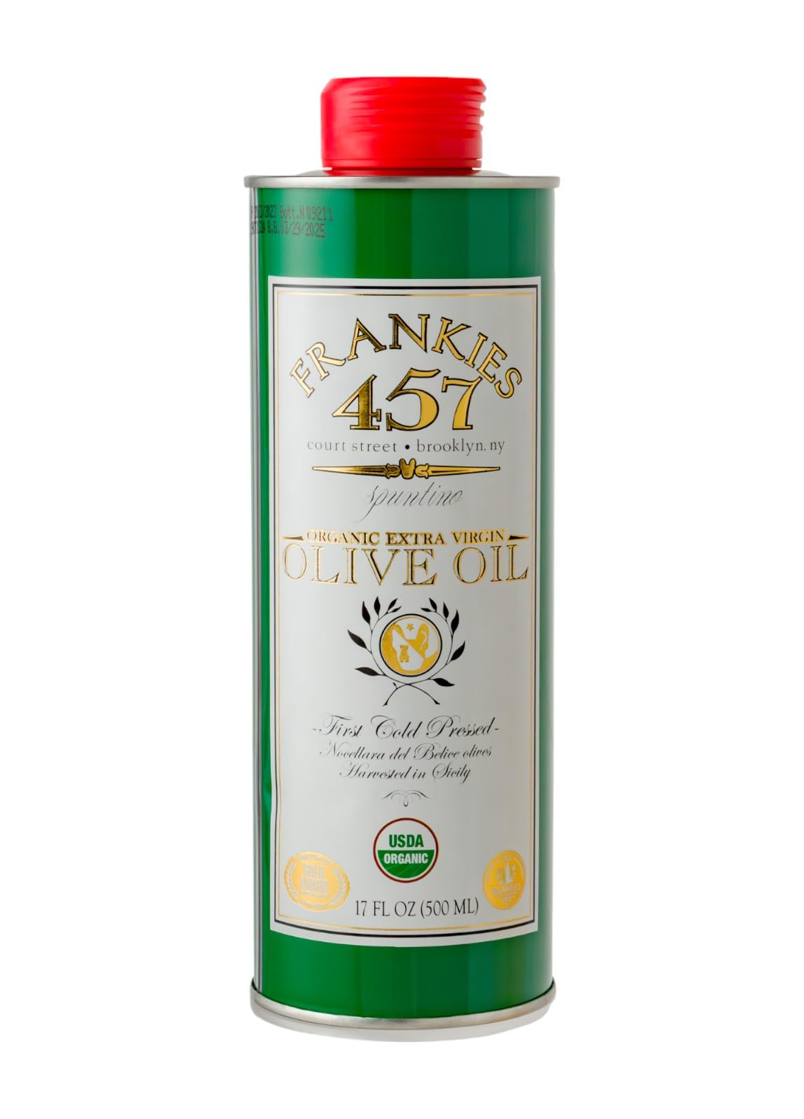 Frankies 457 Organic Extra Virgin Olive Oil, 16.9 fl oz (500 ML) | Premium 100% Castelvetrano Olive Oil, High Polyphenol, First Cold Pressed, Early Harvest in Sicily