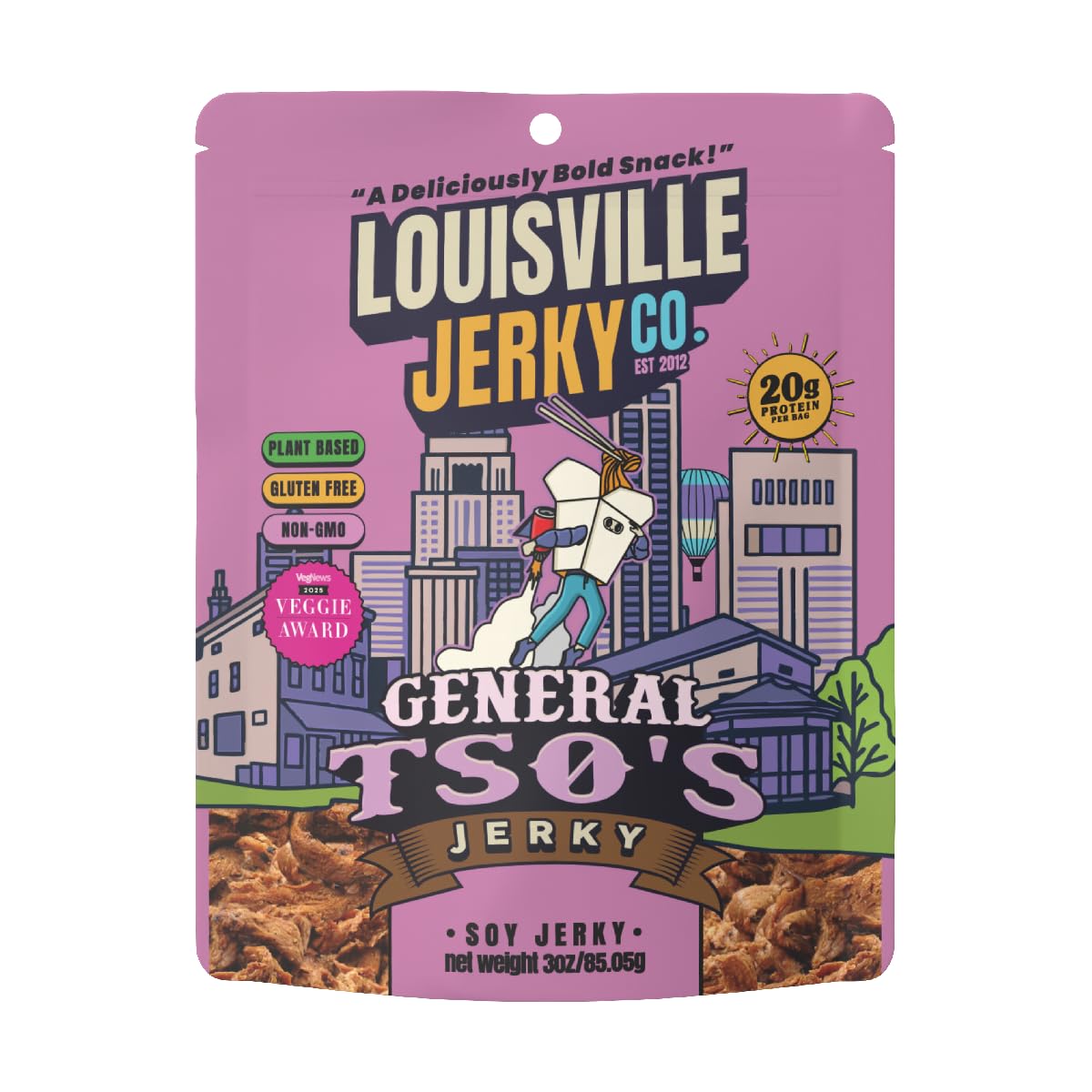 Louisville Vegan Jerky - General Tso’s Vegan and Vegetarian Meat - Lip-Smacking Vegan-Friendly & Vegetarian Jerky - Non-GMO, Gluten-Free Low Fat High Protein Vegan Snacks