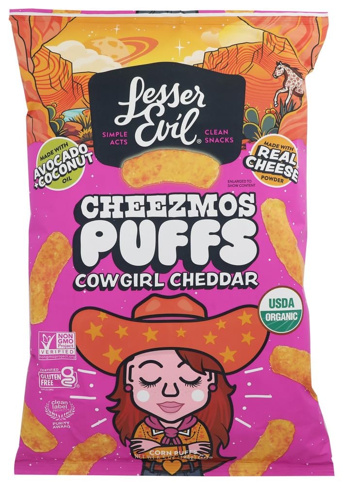 Lesserevil Organic Cowgirl Cheddar Cheezmos Puffs, 6.5 OZ