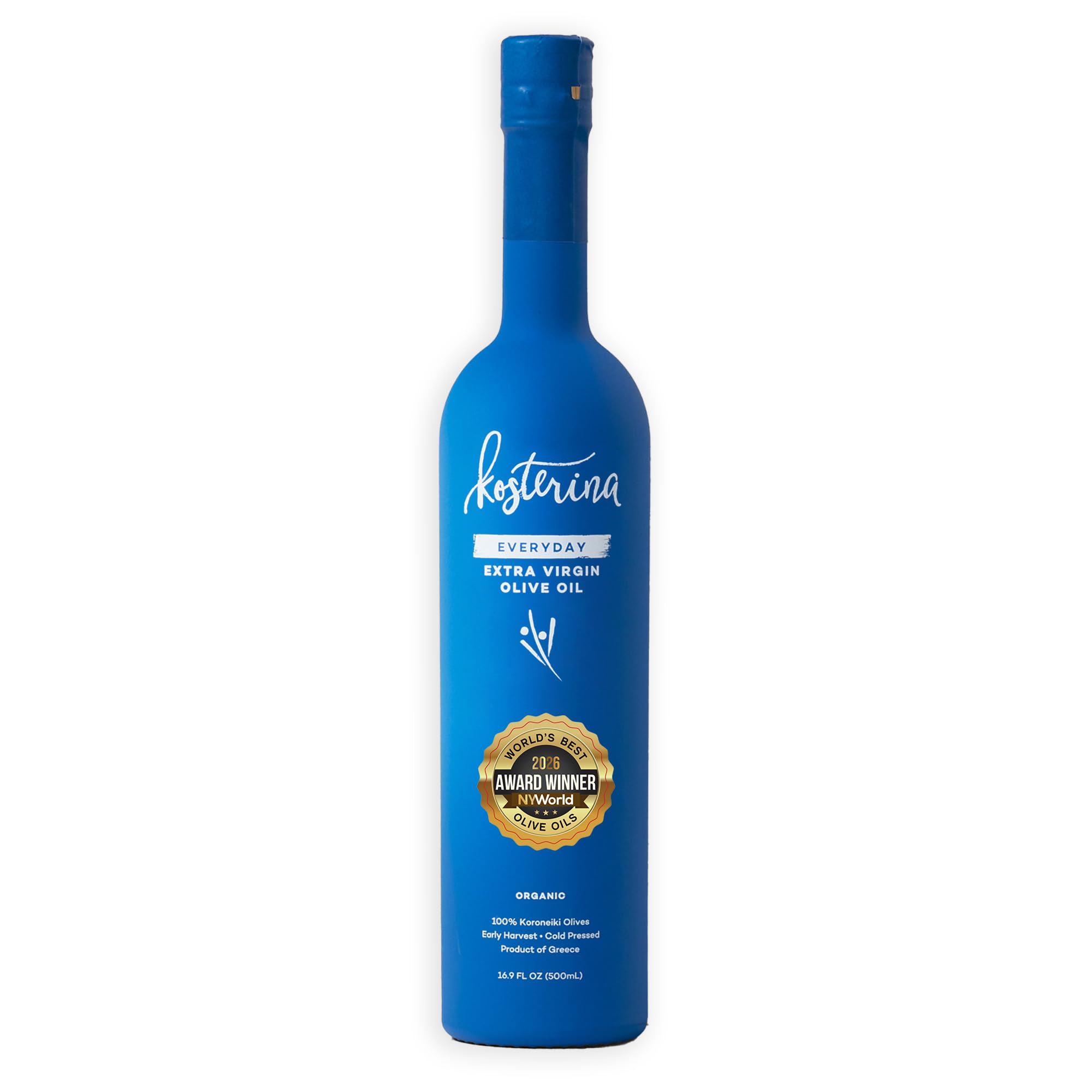 Kosterina Everyday Extra Virgin Olive Oil, Cold-Pressed EVOO (16.9oz) | Award Winning, High Heat Cooking, Polyphenol Rich Greek Olive Oil, Pure Early Harvest Koroneiki Olives, Organic Superfood