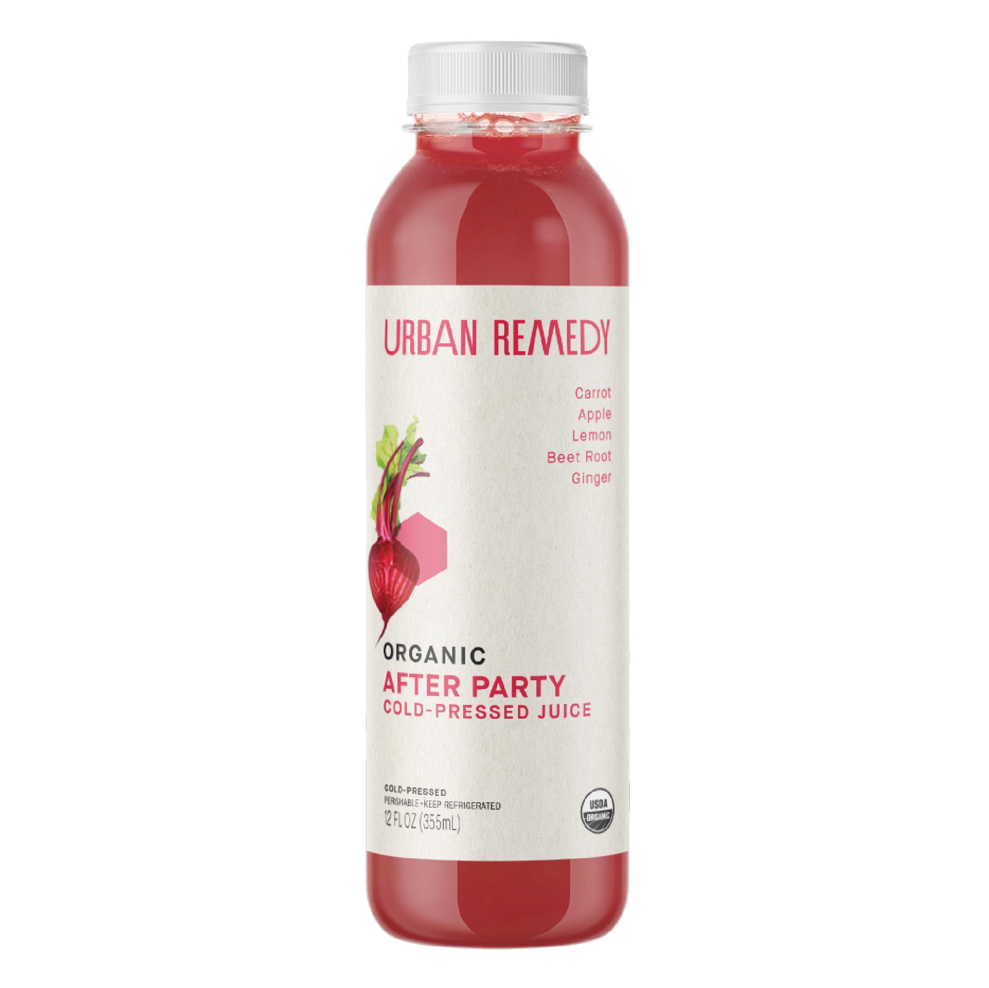 Urban Remedy After Party Organic Juice, Cold-Pressed, 12 fl oz, Carrot, Apple, Lemon, Ginger & Beet Blend, Digestion Support, Revitalizing Fresh Juice, Organic, Non-GMO, Gluten-Free, Dairy-Free, Ready-to-Drink