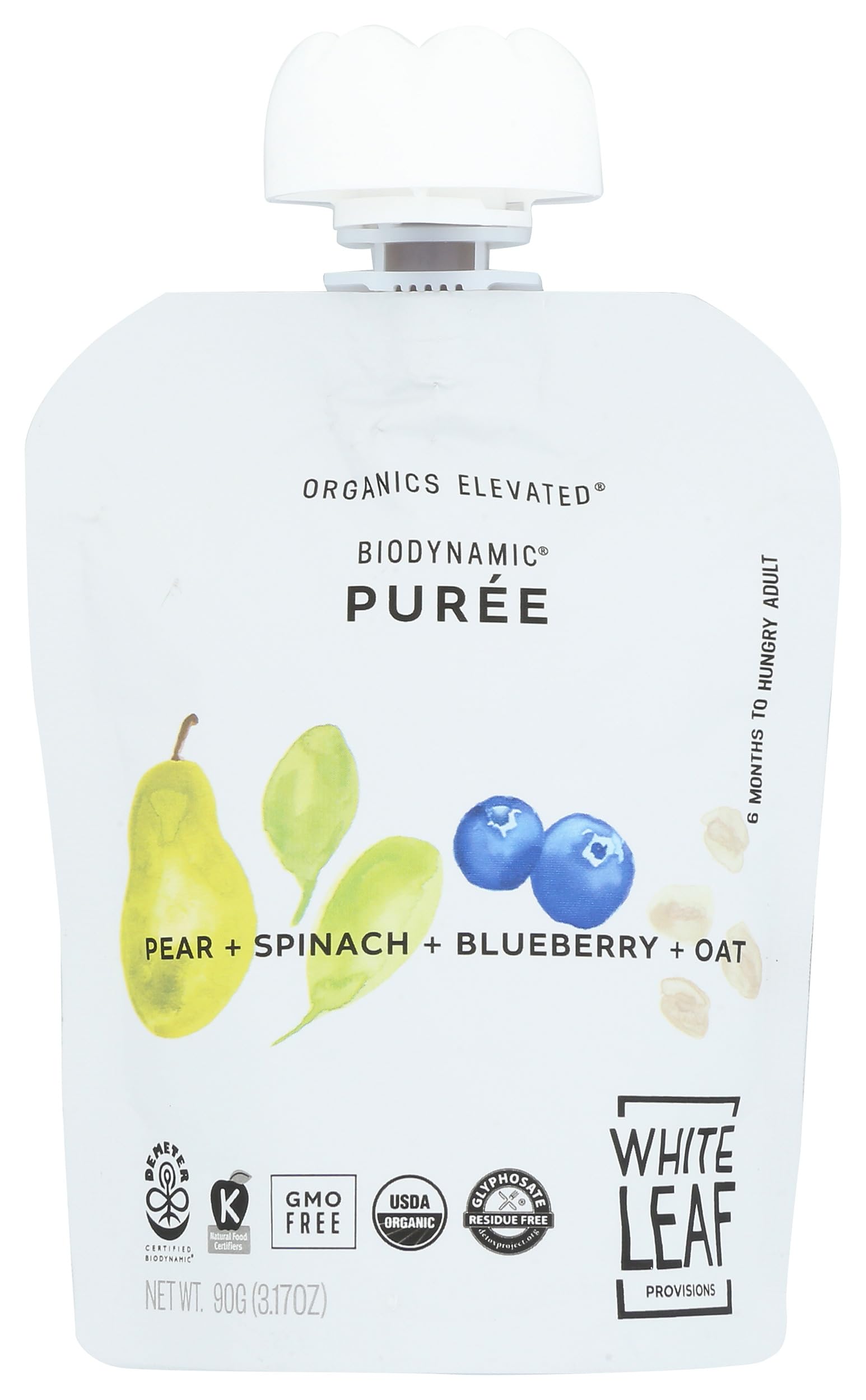 Baby Food Puree Pear Spinach Blueberry Oat Organic, 3.17 Ounce