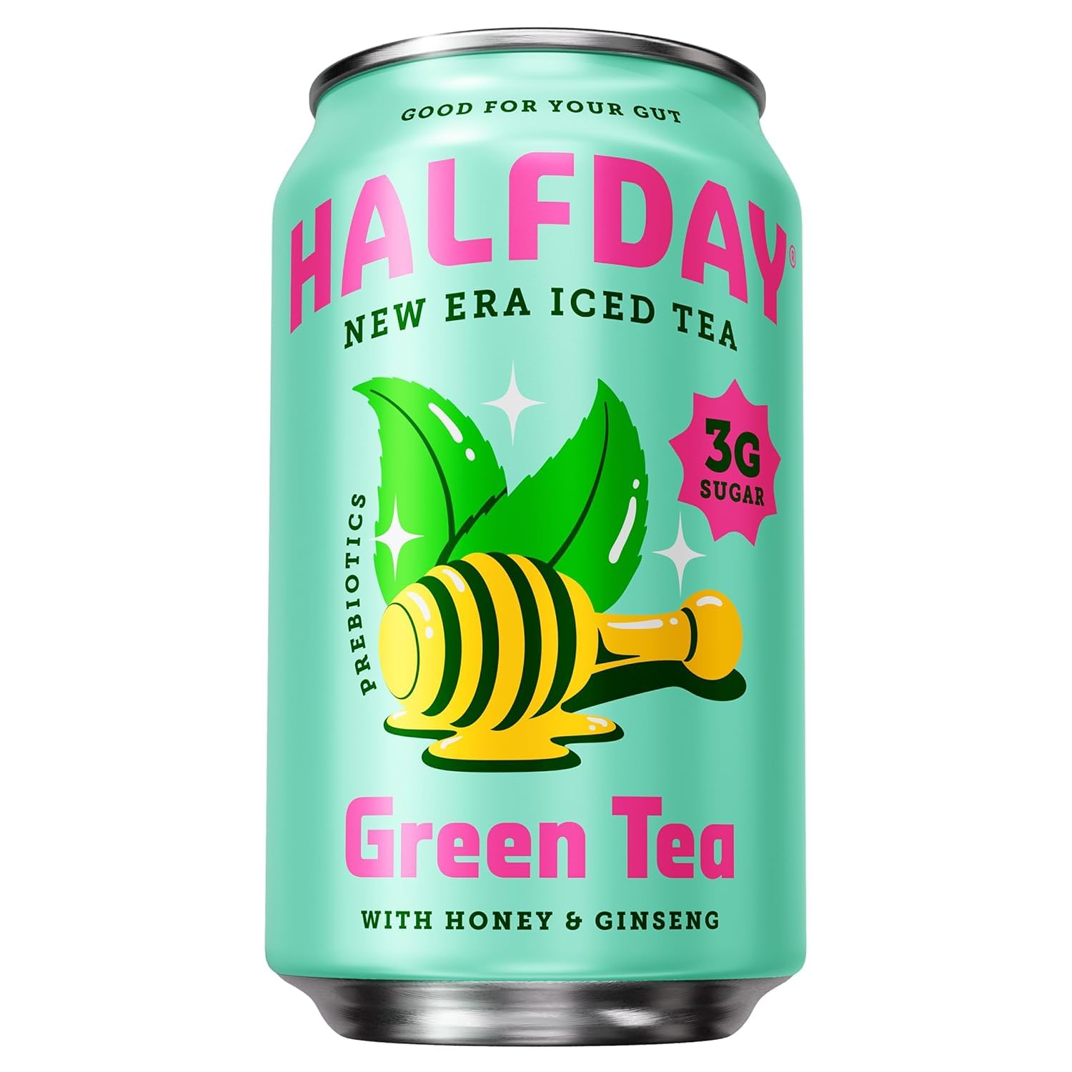 Halfday Prebiotic Iced Tea, Green Tea with Honey & Ginseng, 12 Fl Oz