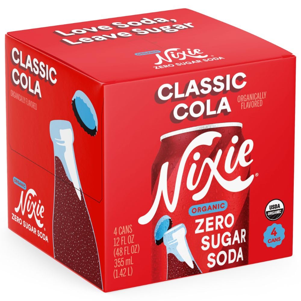 Nixie Organic Zero Sugar Soda - Classic Cola, 4-pack | Zero Calories • USDA Certified Organic • No Artificial Sweeteners • Non GMO • 45 mg of Caffeine