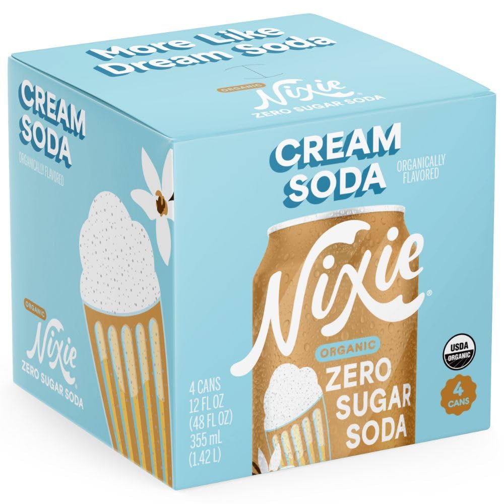 Nixie Organic Zero Sugar Soda - Cream Soda, 4-pack | Zero Calories • USDA Certified Organic • No Artificial Sweeteners • Non GMO • Caffeine Free