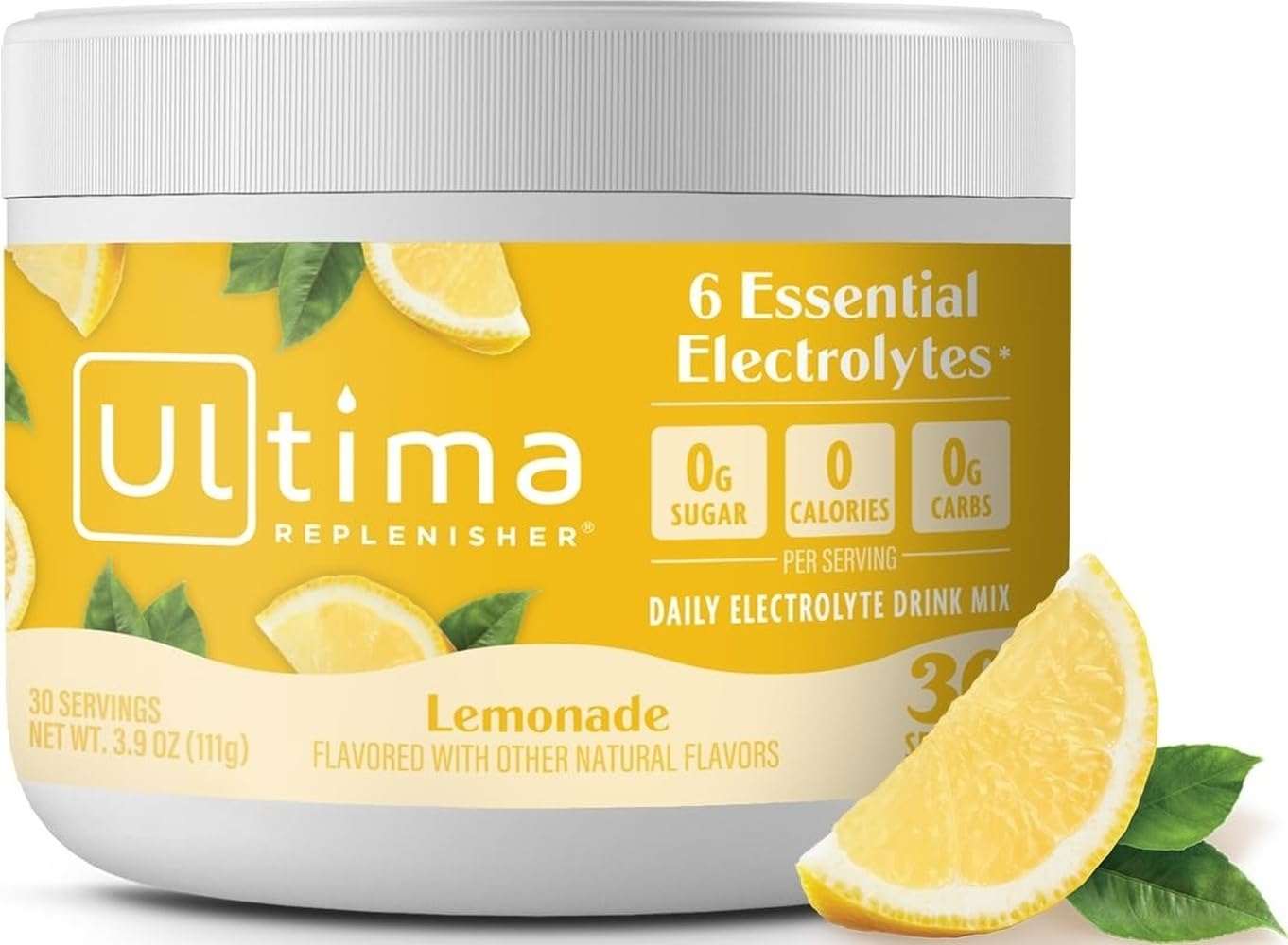 Ultima Replenisher Lemonade Electrolytes Powder, 30-Serving Canister | Daily Zero Sugar Hydration Powder with 6 Key Electrolytes & Minerals - Sugar Free, Plant Based & Keto Friendly