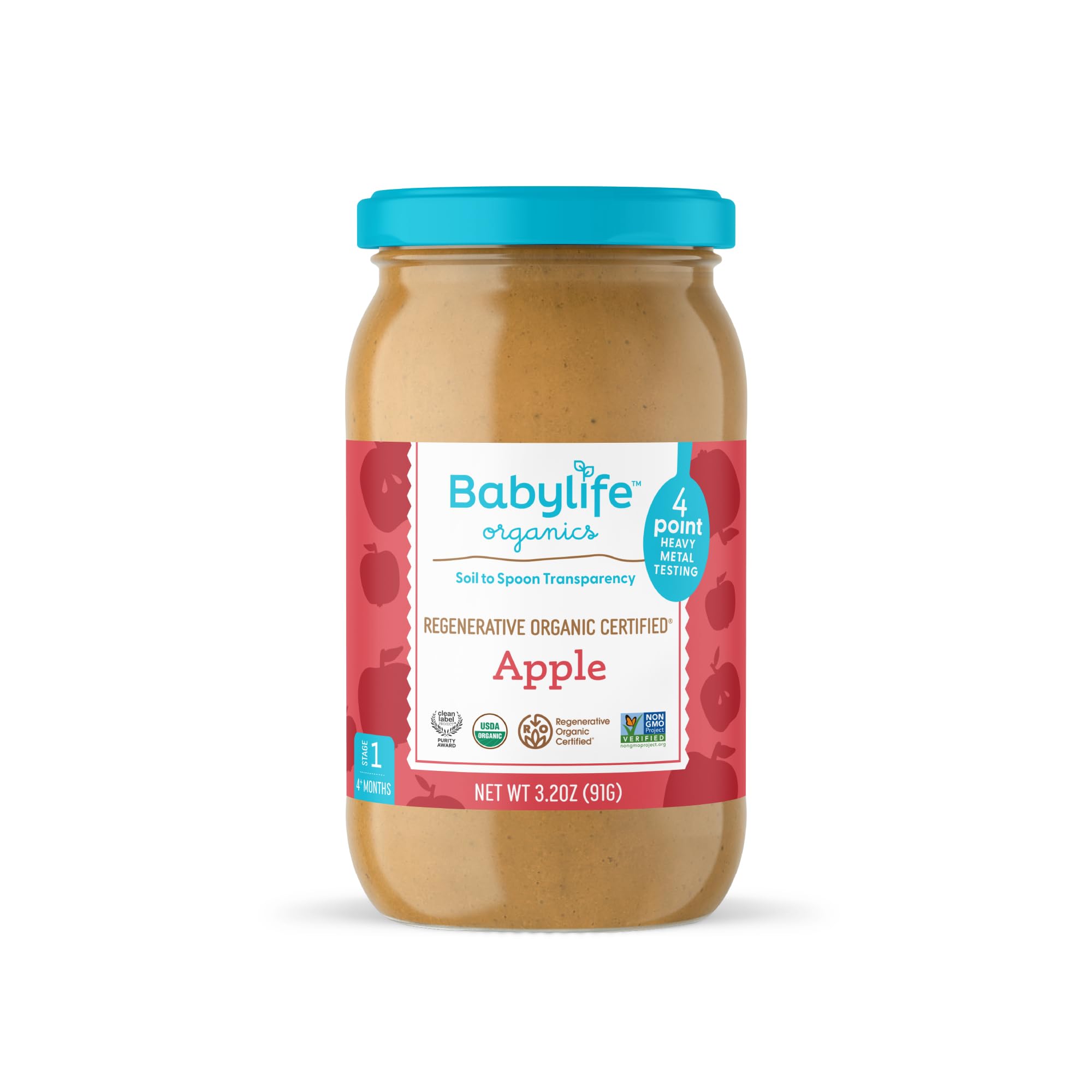 Babylife Organics Stage 1 - Apple, 3.2 Ounce Jar (1 Pack) - Heavy Metal Safe, Organic Baby Food
