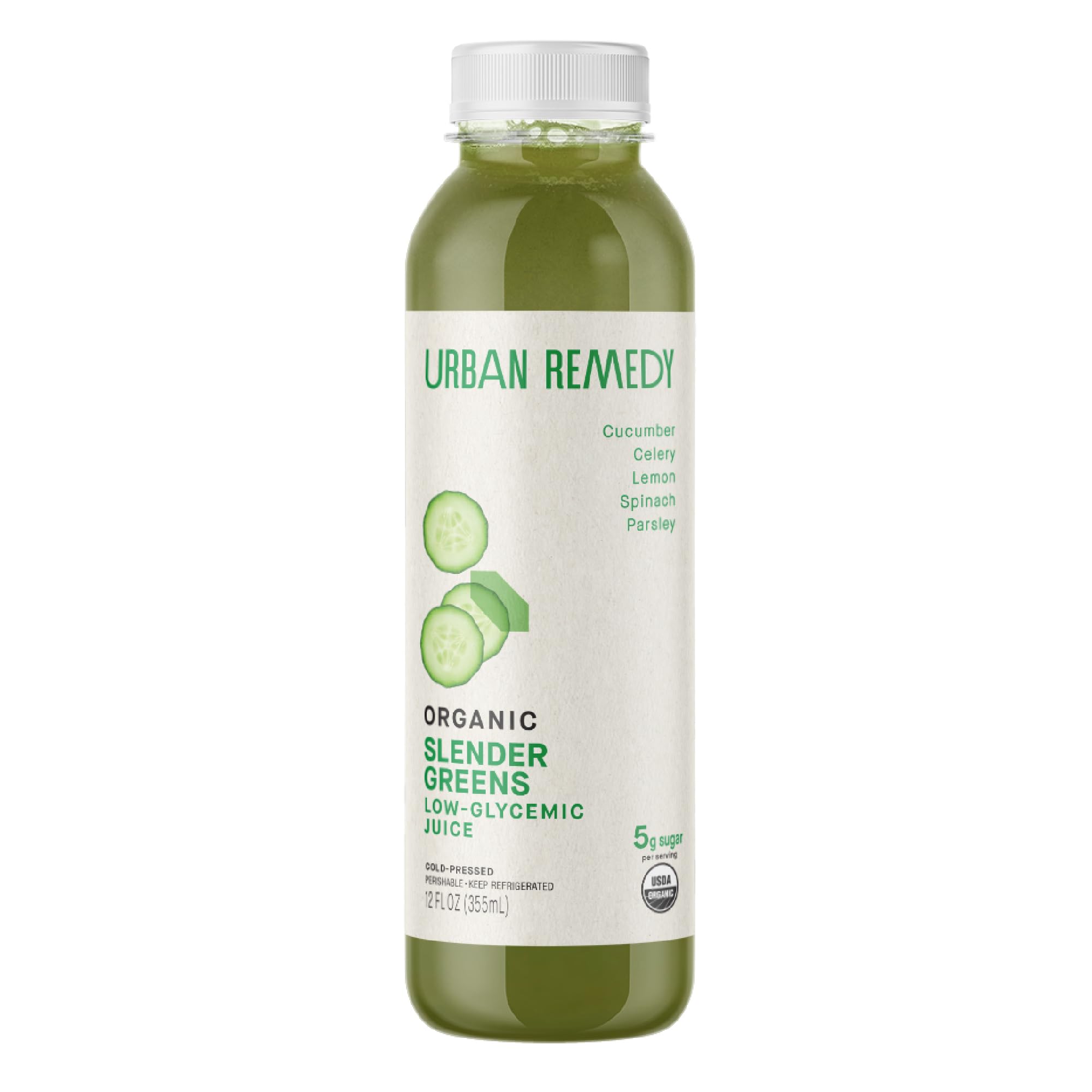 Urban Remedy Organic Slender Greens Organic Green Juice, 12 fl oz | Cold-Pressed, Cucumber, Celery, Spinach, Parsley & Lemon, Low Glycemic, Alkaline Hydration, Gluten-Free, Ready-to-Drink