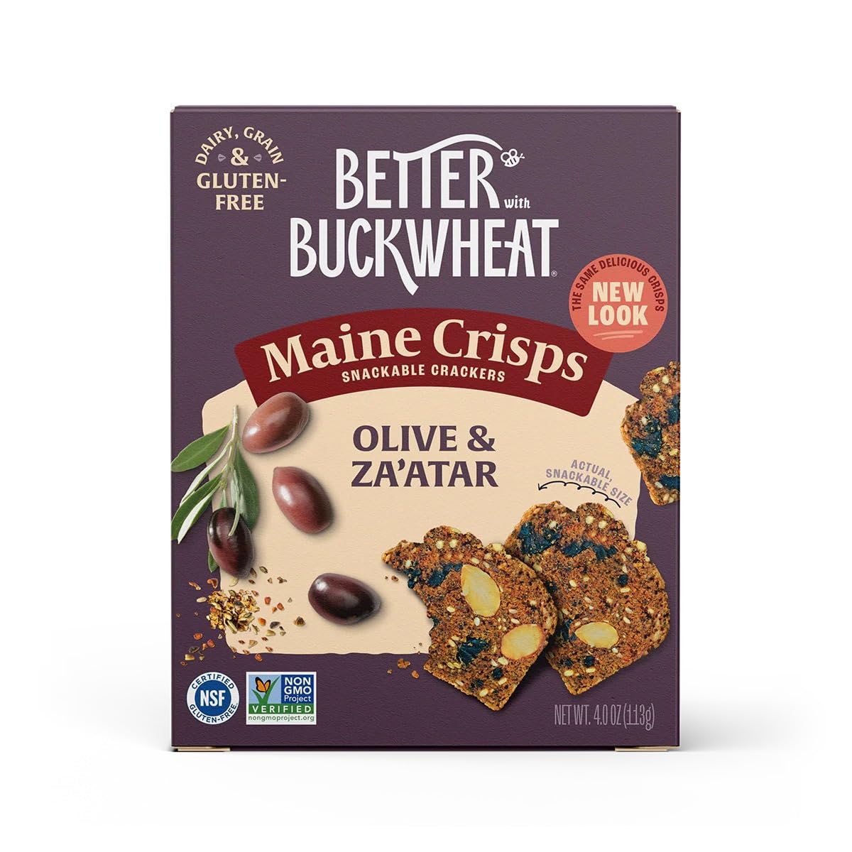 Maine Crisps Olive & Za'atar Crisps, 4 Oz (Pack of 1) | Gluten Free, Grain Free, Non-GMO, Great for Cheese Boards, Charcuterie, Dips & Everyday Snacking, Healthy Snack
