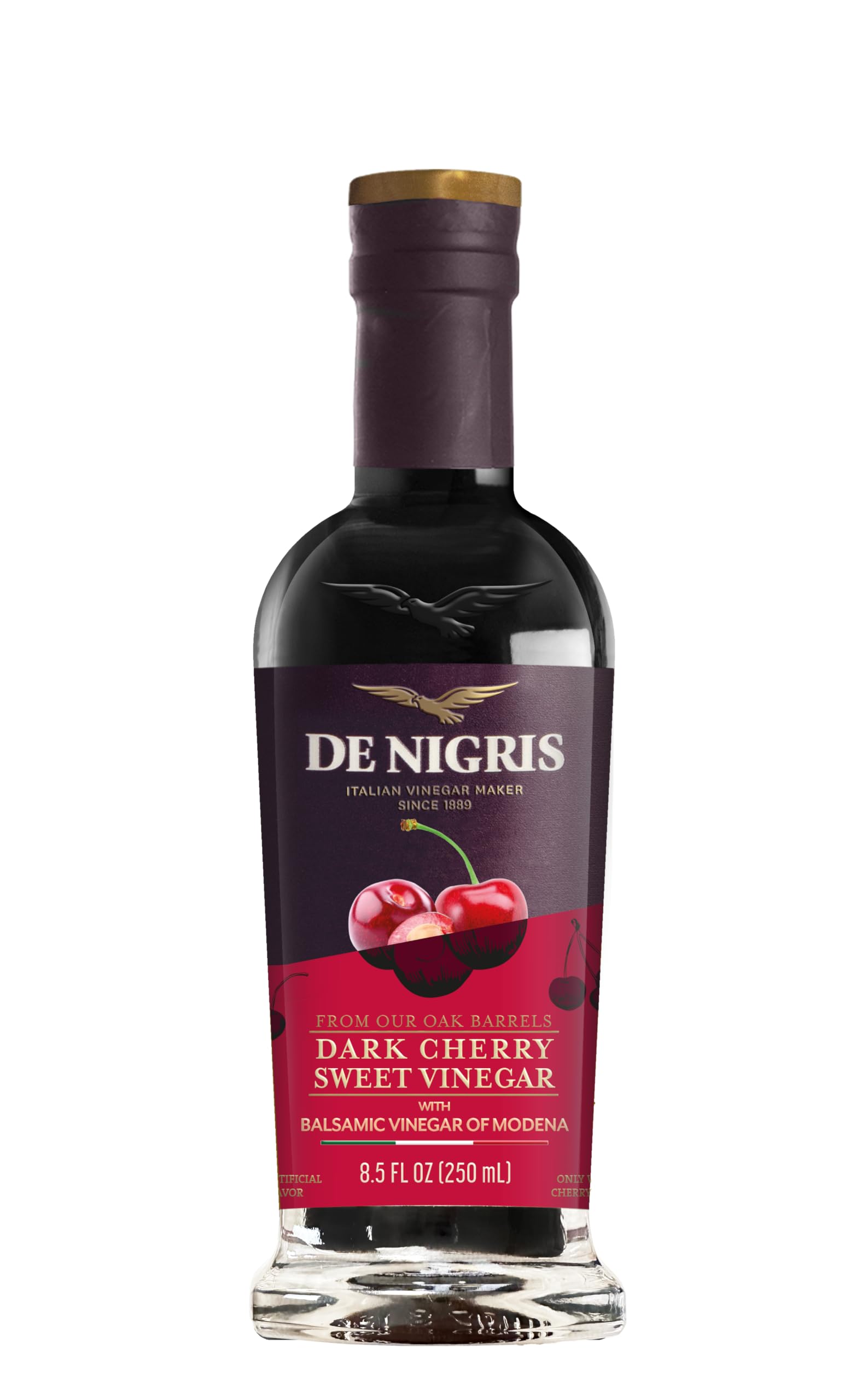 De Nigris Dark Cherry Sweet Vinegar With Balsamic Vinegar Of Modena 8,5 Oz (250ml) | Balsamic Vinegar From Modena Italy | Balsamic Vinegar Aged | Aged Balsamic Vinegar