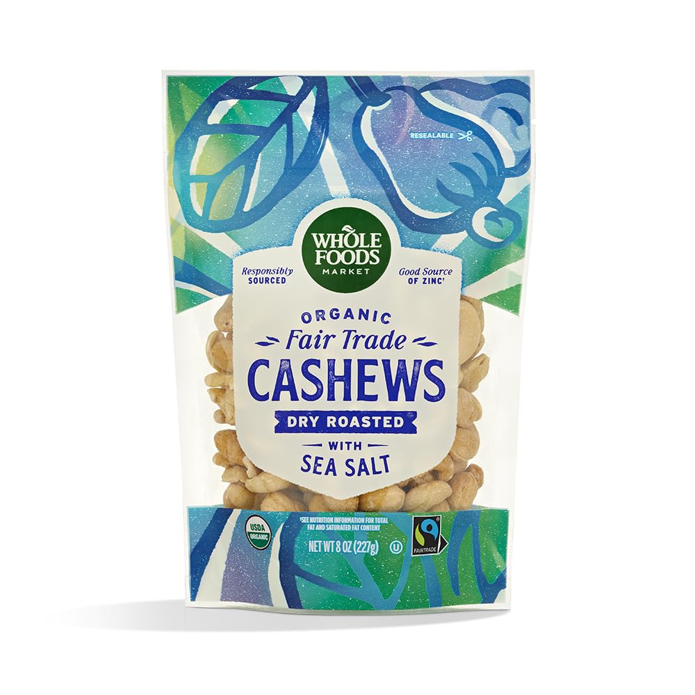 Cashews Dry Roasted Sea Salt Fair Trade Organic 8 Ounce