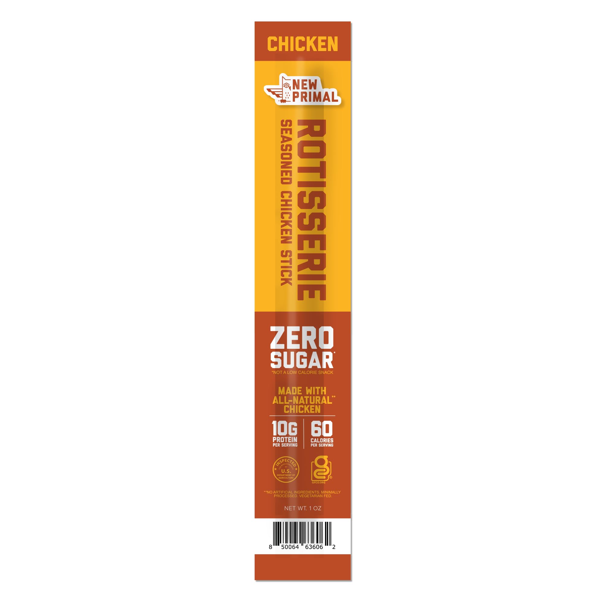New Primal Rotisserie Style Chicken Stick, High Protein Zero Sugar Meat Stick, 1 OZ