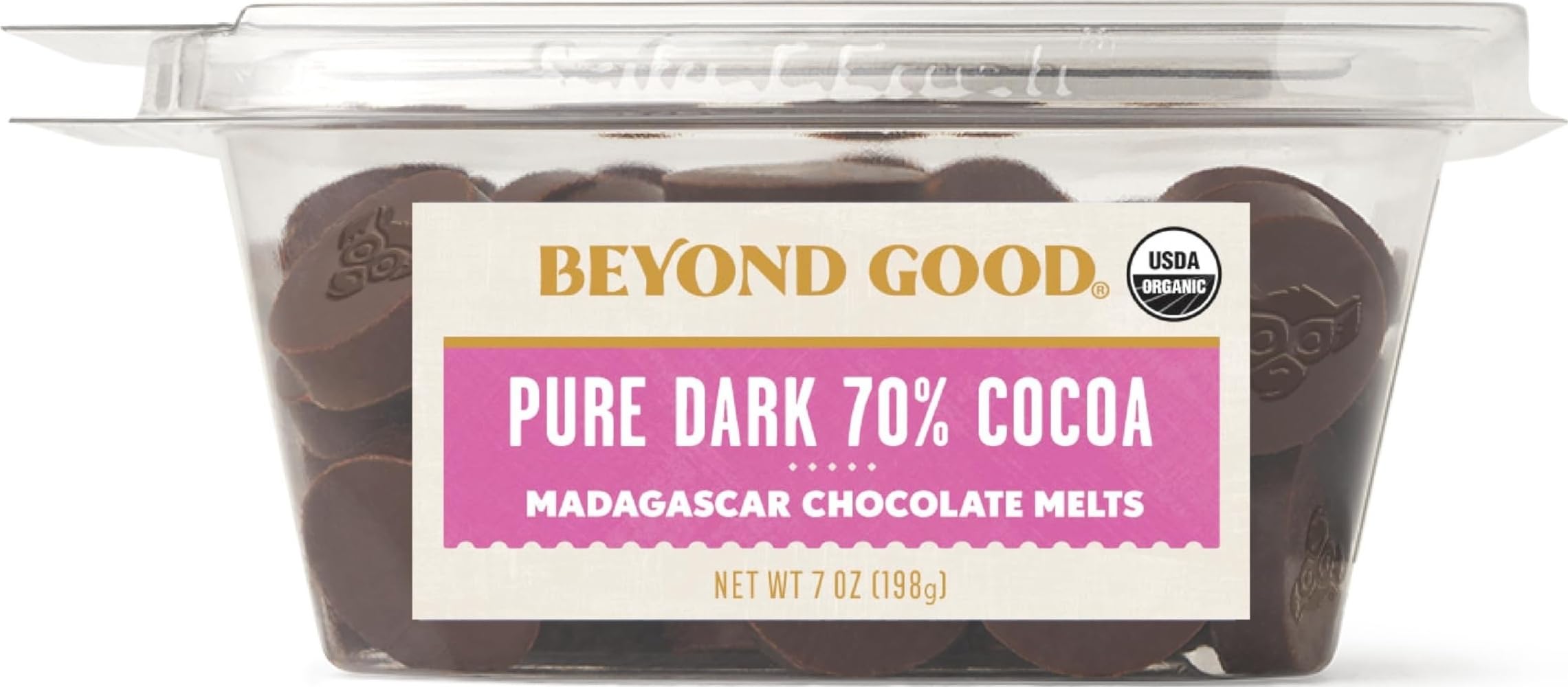 Beyond Good Chocolate | 70% Pure Dark Chocolate Melts, 7oz Pack | USDA Organic, Direct Trade, Vegan, Kosher, Non-GMO | Single Origin Uganda Chocolate Perfect for Snacking or Baking
