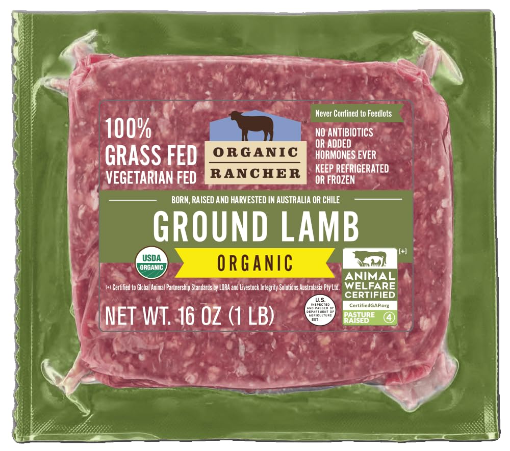 Organic Rancher, Organic Ground Lamb, 100% Grass Fed, USDA Organic, Pasture Raised Free Range, 1 lb (16 oz)