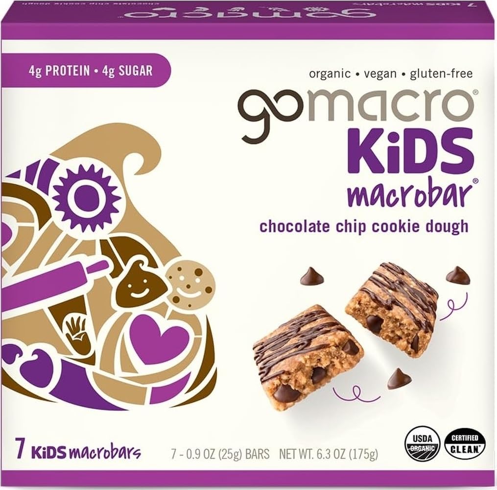 GoMacro Kids MacroBar Organic Vegan Snack Bars - Chocolate Chip Cookie Dough (0.90 Ounce Bars, 7 Count)