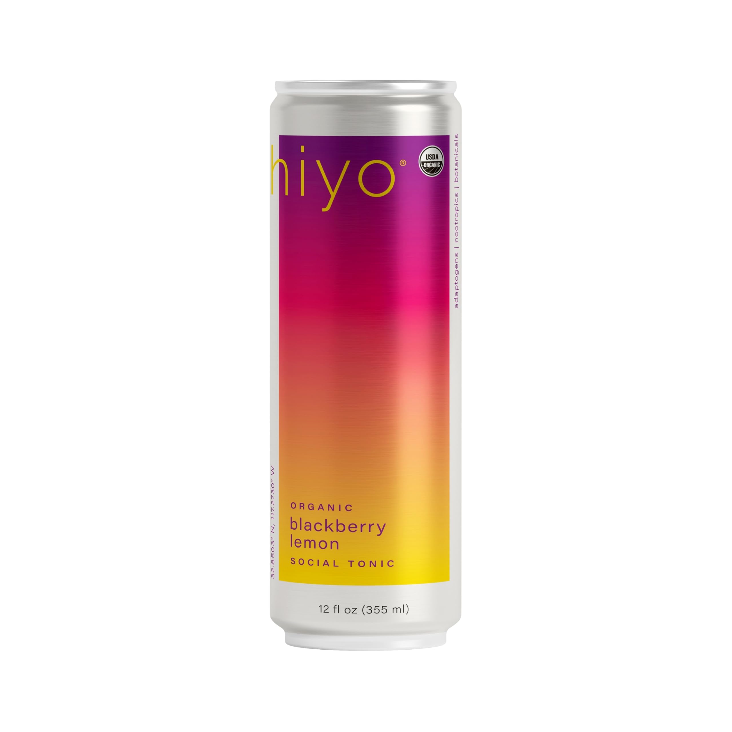 Hiyo Non-Alc Functional Seltzer, Adaptogens & Nootropics, 12 fl oz, 1pk | Blackberry Lemon, Organic Social Tonic, Non-Alcoholic Beverage, Functional Drink, 30 Cals, Gluten Free, Vegan, Non-GMO