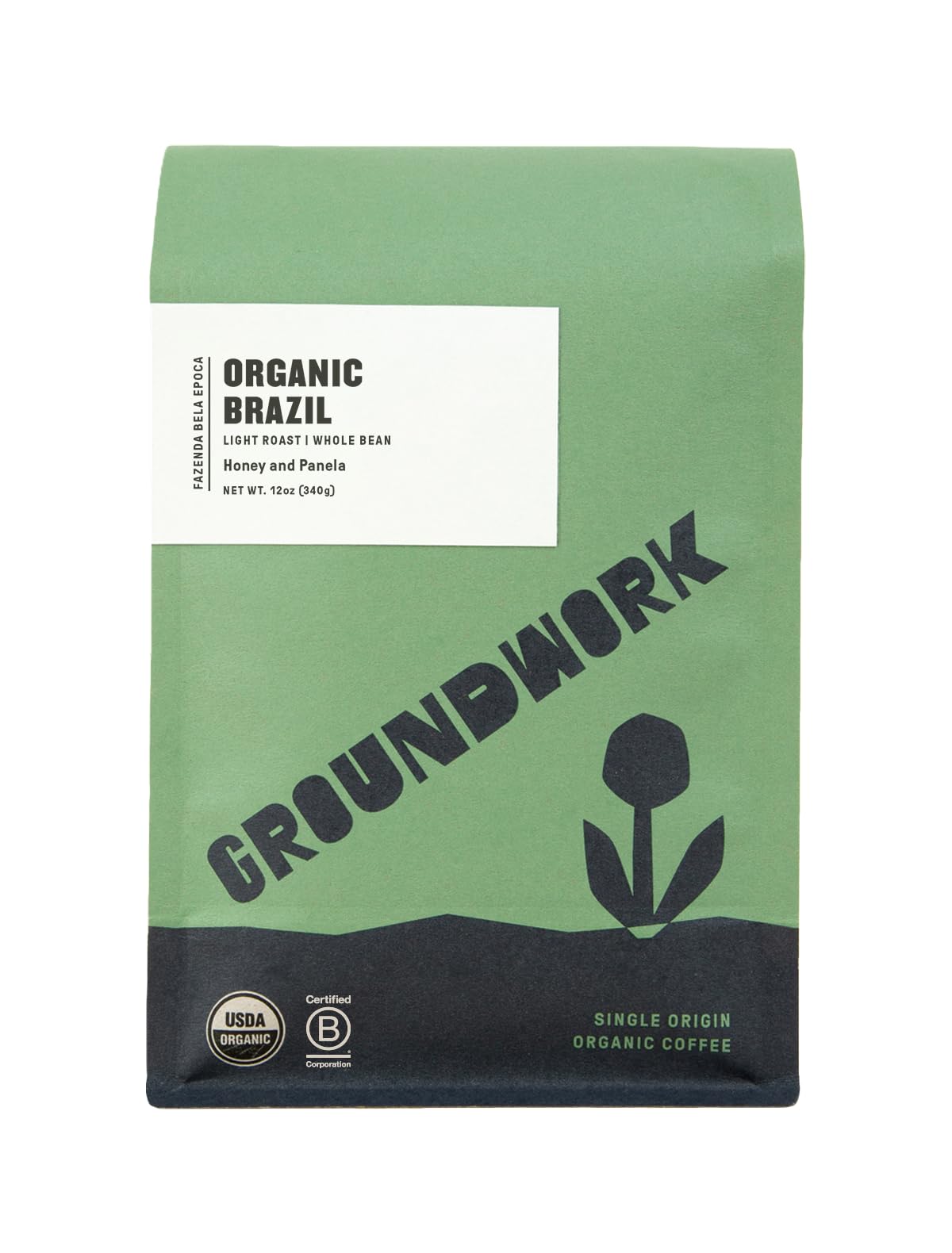 GROUNDWORK Organic Brazil WHOLE BEAN Coffee Light Roast - 12oz