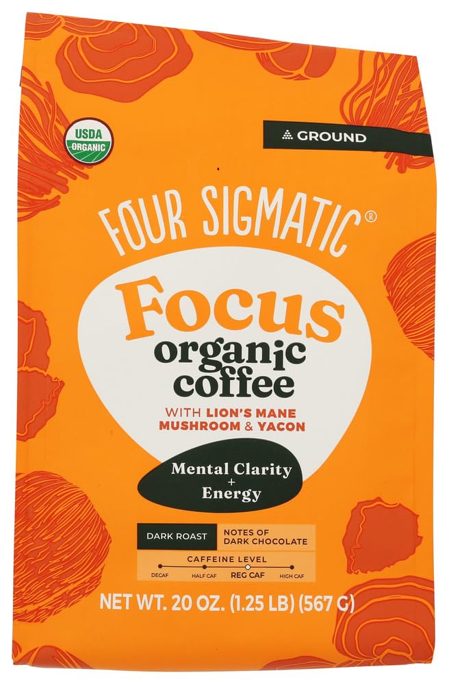 Four Sigmatic Organic Focus Dark Roast Ground Coffee, 20 Ounce
