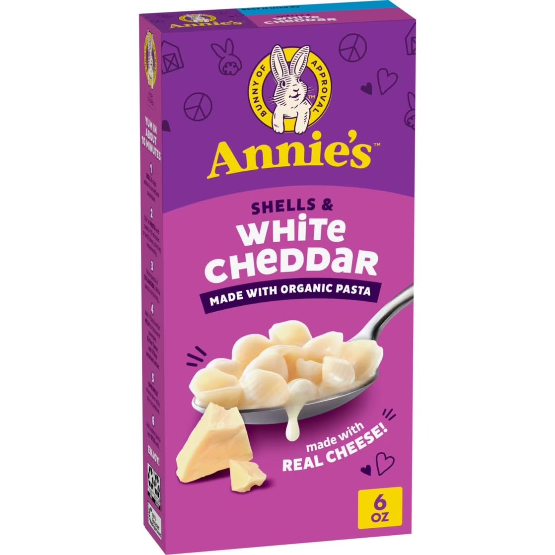 Annie's Shells & White Cheddar, Organic Pasta and Real Cheese, 6 oz | Made with Organic Pasta, Real White Cheddar Cheese, No Artificial Flavors, Ready in About 10 Minutes