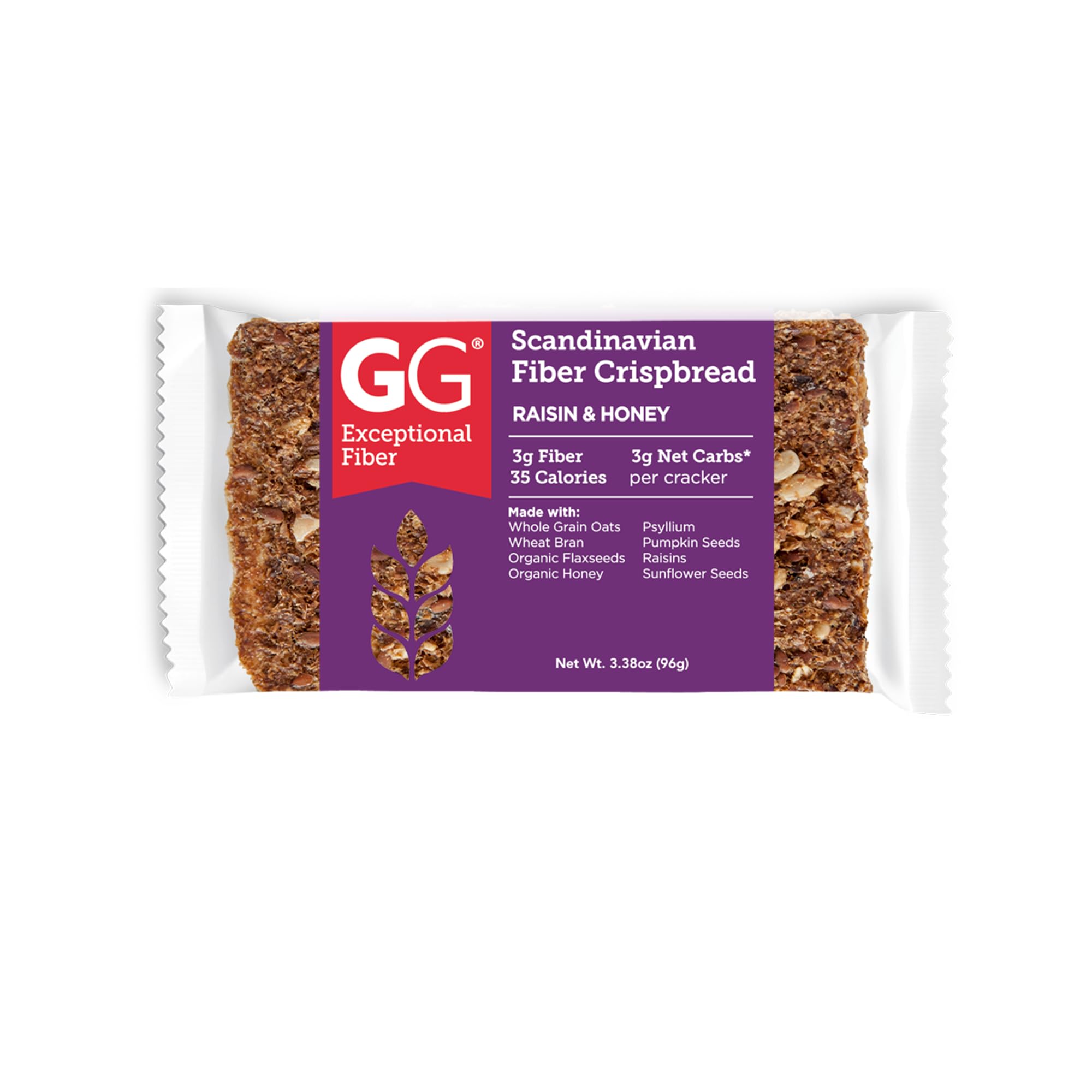 GG Exceptional Fiber Honey Raisin Fiber Crispbread, 3.38 OZ
