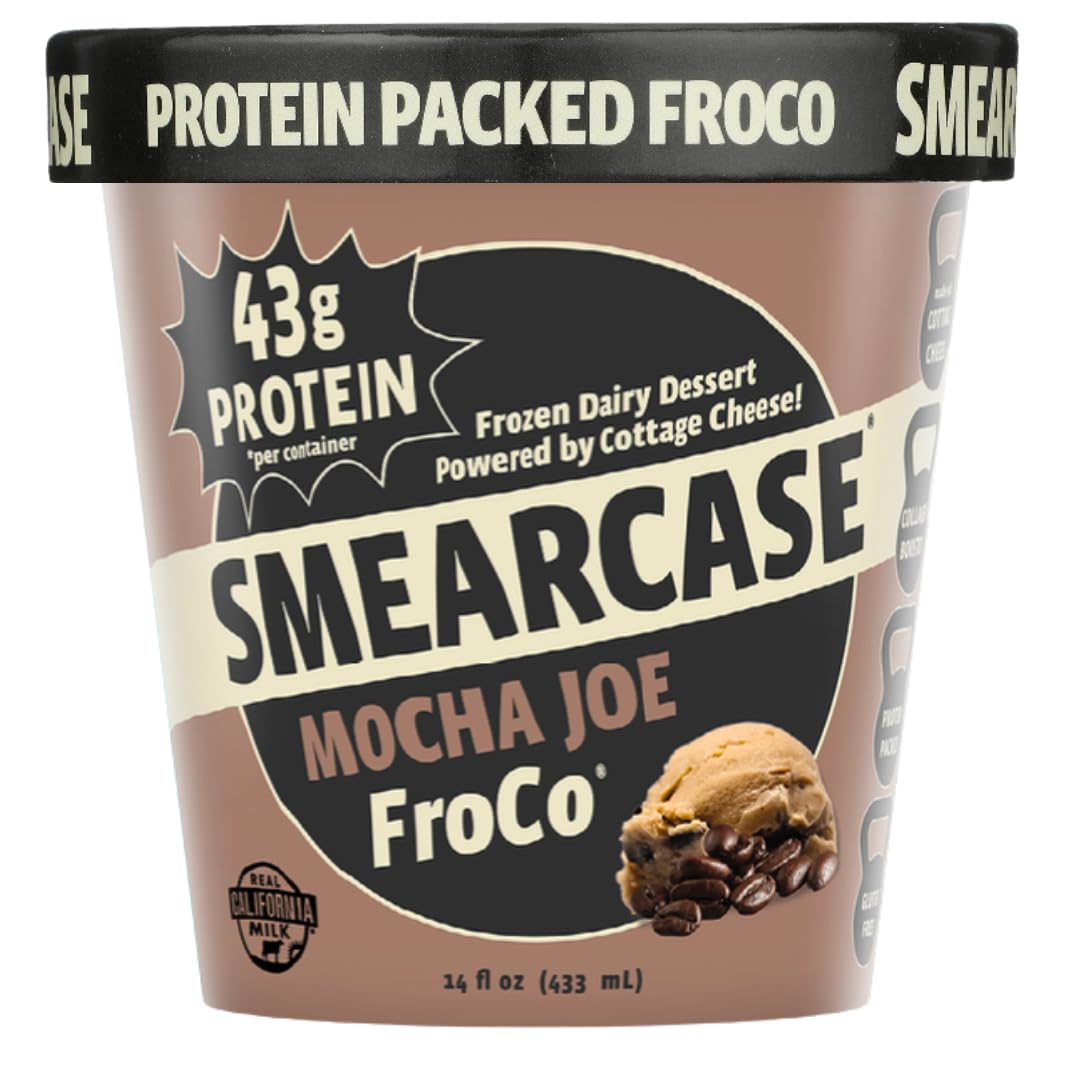 Smearcase Mocha Joe FroCo — Coffee Flavored Frozen Cottage Cheese Ice Cream, 40g Protein Per Pint, Collagen Boosted, Gluten Free, No Artificial Ingredients, 14 fl oz