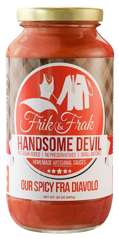 Spicy Fra Diavolo Pasta Sauce by No Sugar Added, No Preservatives, Gluten Free, 36 Month Shelf Life, Artisan Small Batch Crafted Pasta Sauces, Handsome Devil, 24 Oz Jar