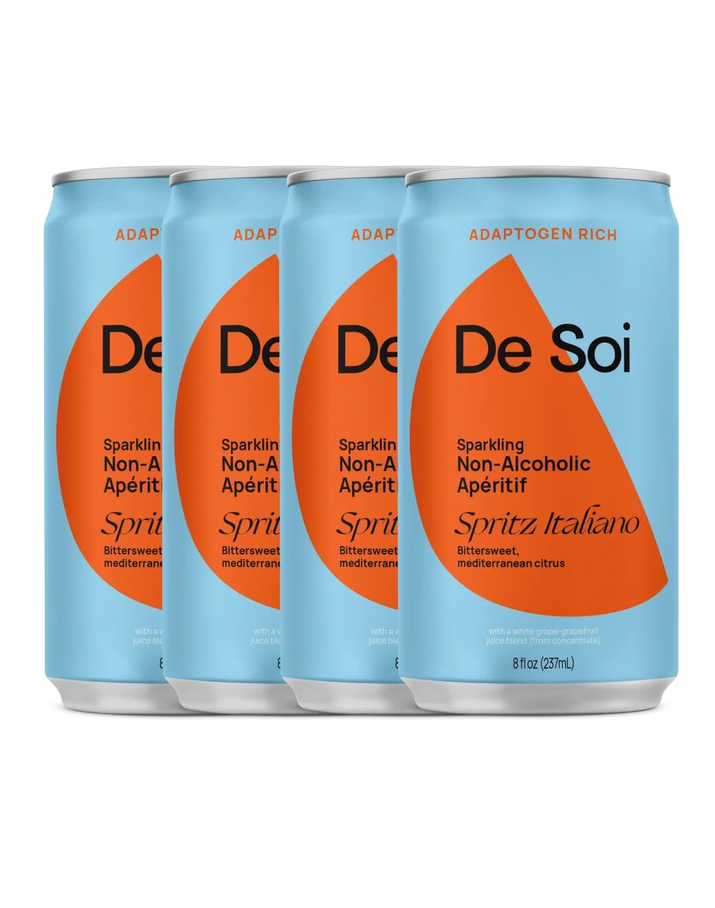 De Soi Spritz Italiano Non-Alcoholic Drinks 4-Pack (8 fl oz) Mocktails - Ready to Drink Beverages, Alcohol Free Alternative, Sparkling Aperitifs with Adaptogens, Natural Botanicals & No Added Sugar