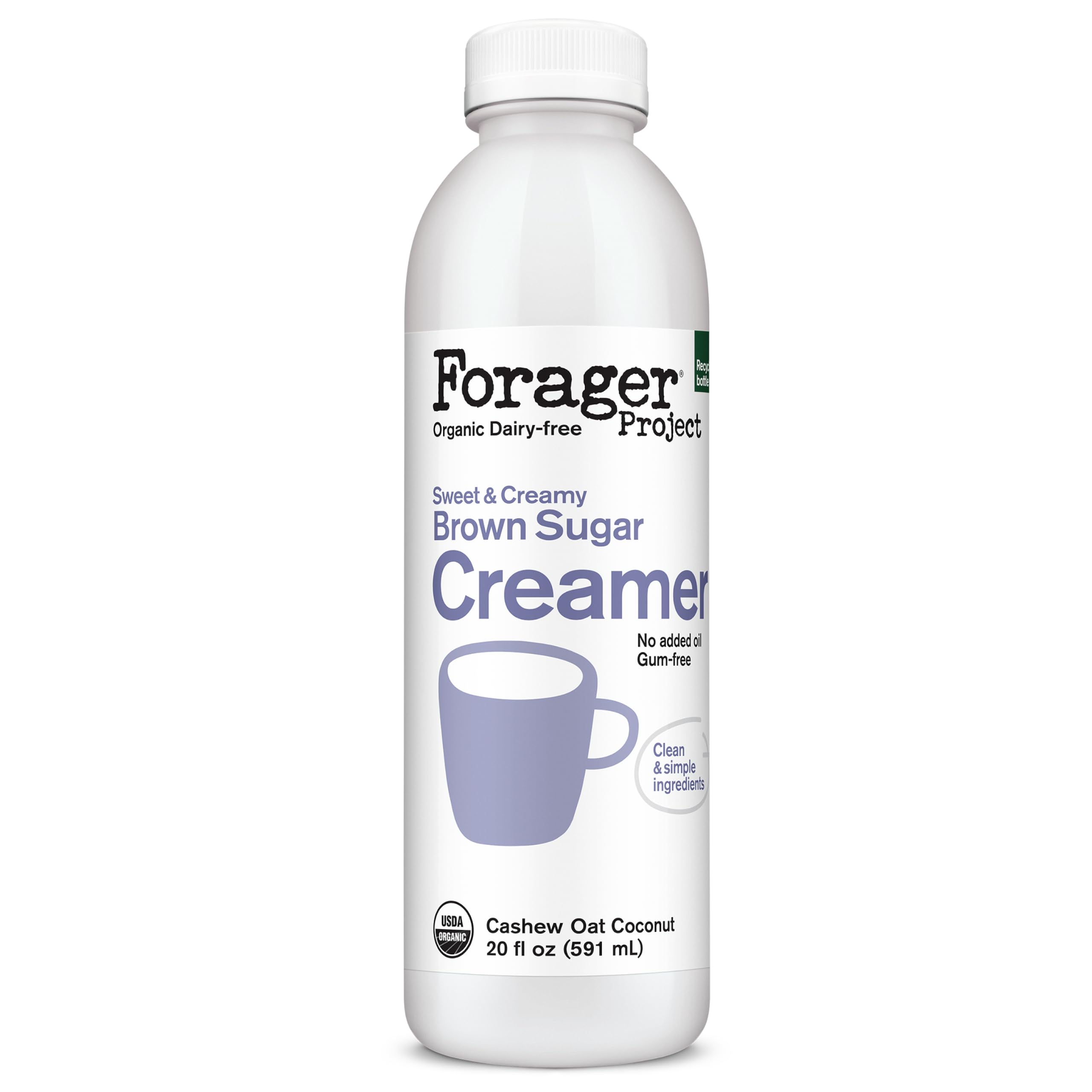 Forager Project Organic Sweet Creamer, 20 Fl Oz | Lightly sweetened with organic brown sugar. No gums, oils, carrageenan. Oat, cashew, coconut blend